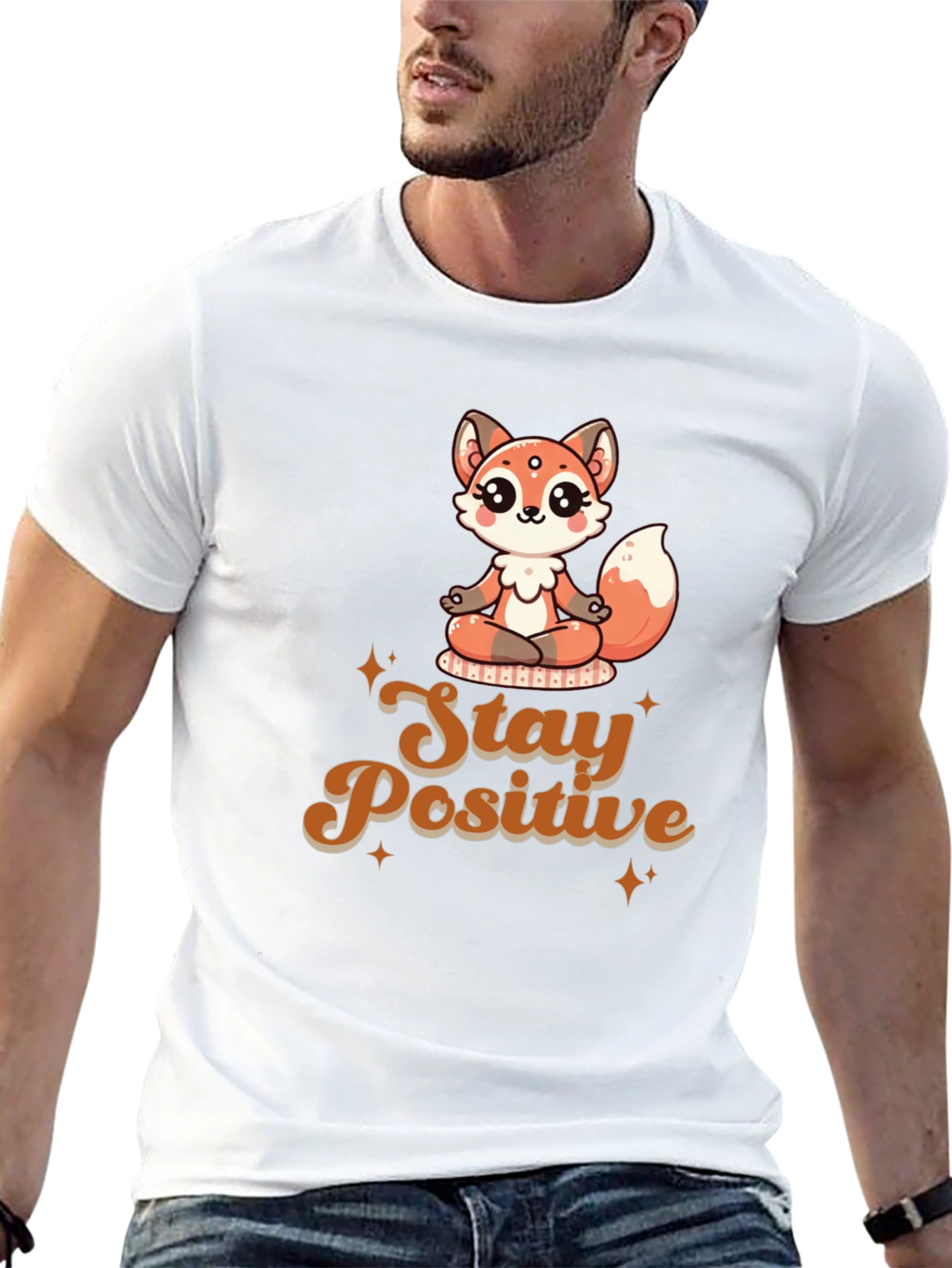 Black Stay Positive Meditation Fox T-Shirt view 13