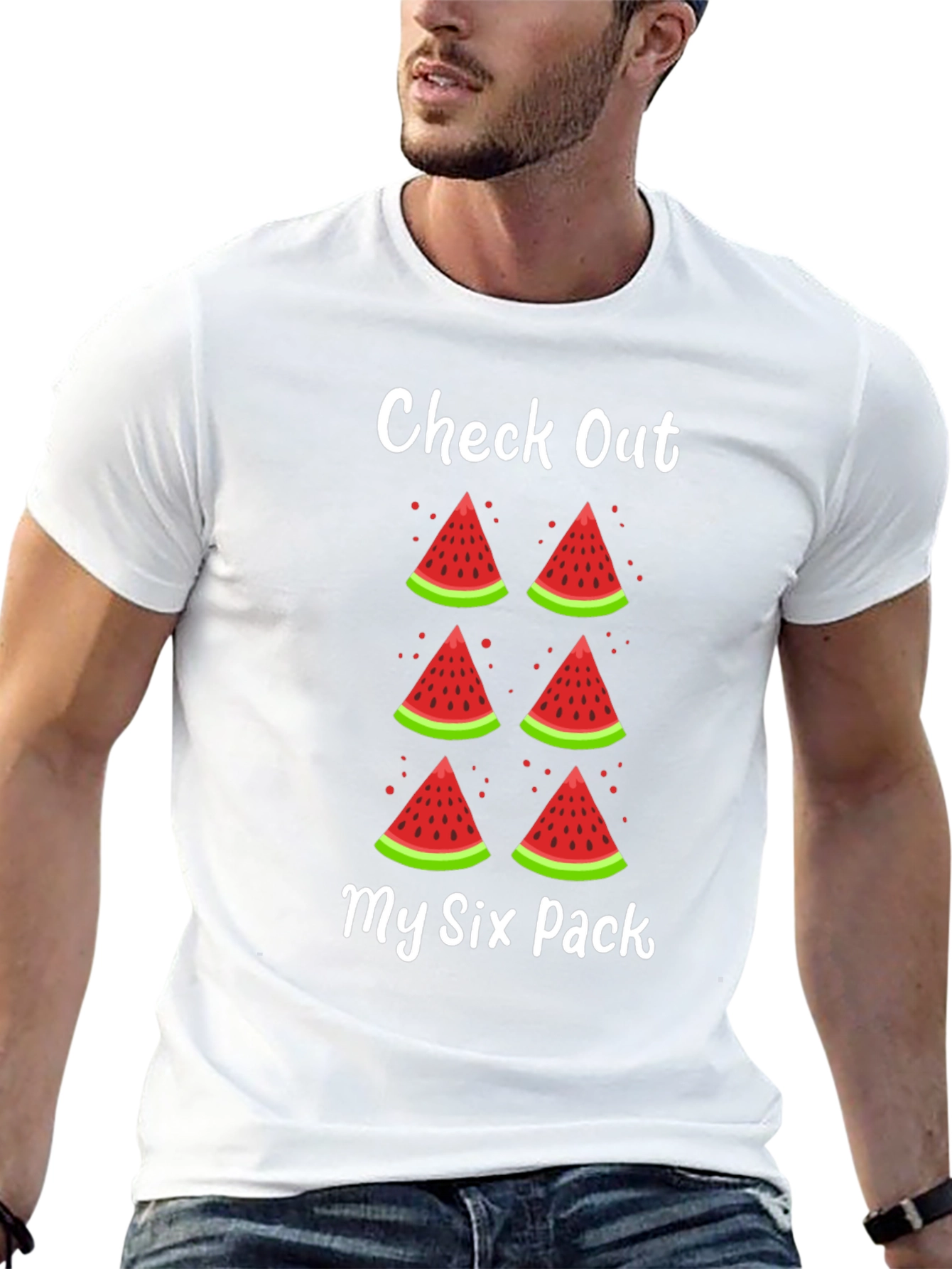 Black Funny Watermelon Six Pack Graphic T-Shirt view 13