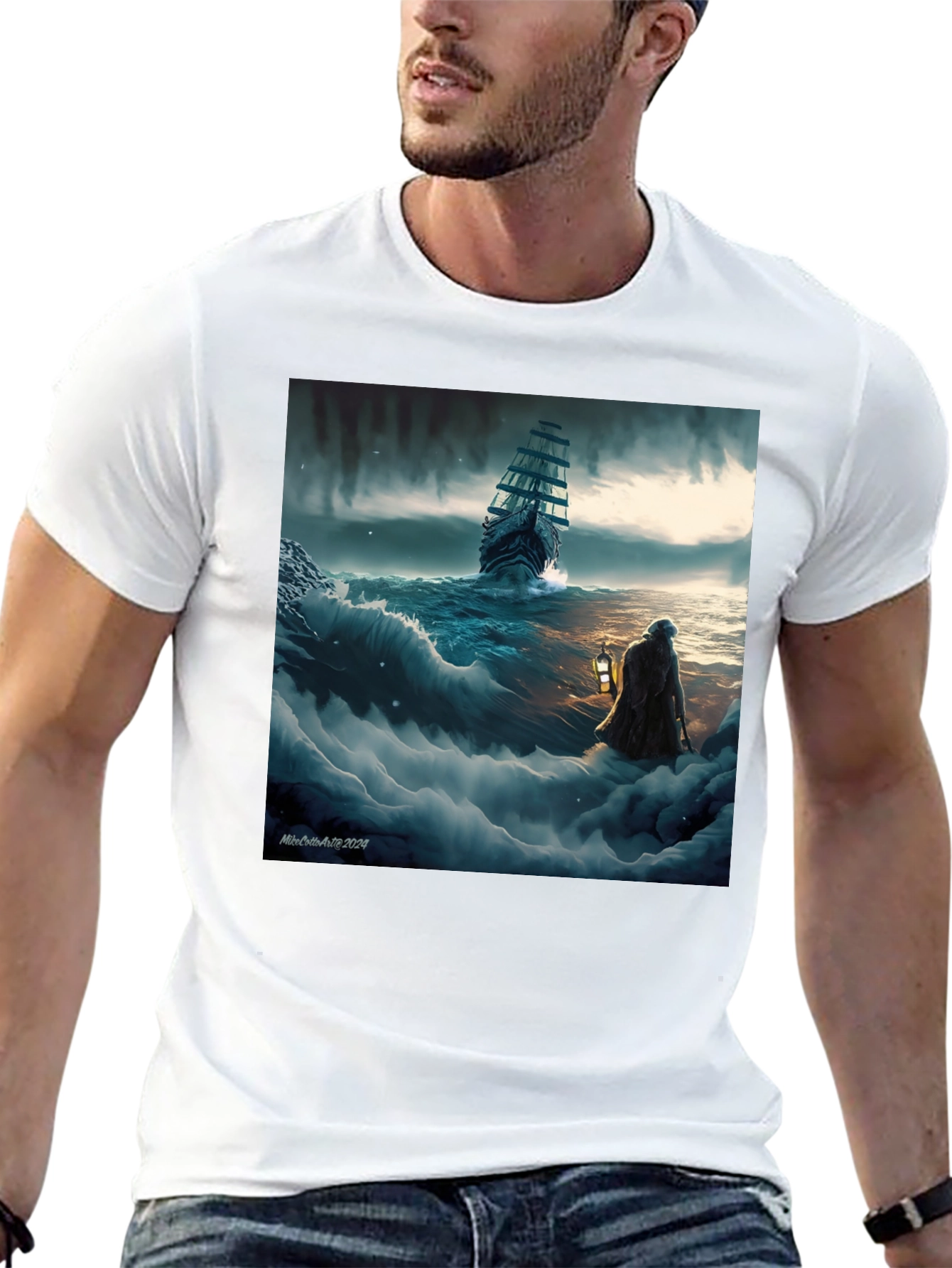Black Stormy Seas Graphic Tee - Black Cotton Blend view 13