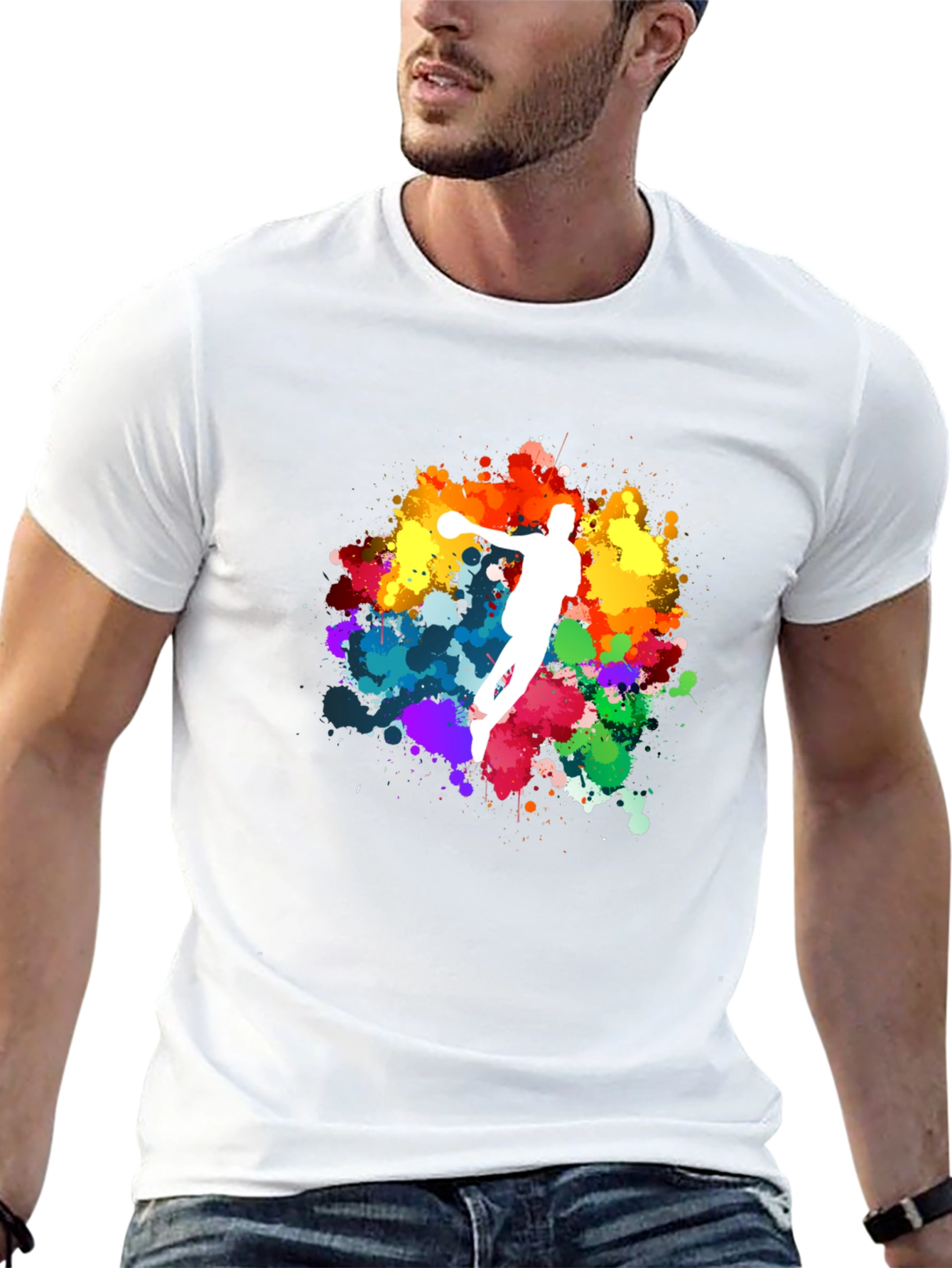 Black Colorful Sports Silhouette Graphic Tee - Black view 13