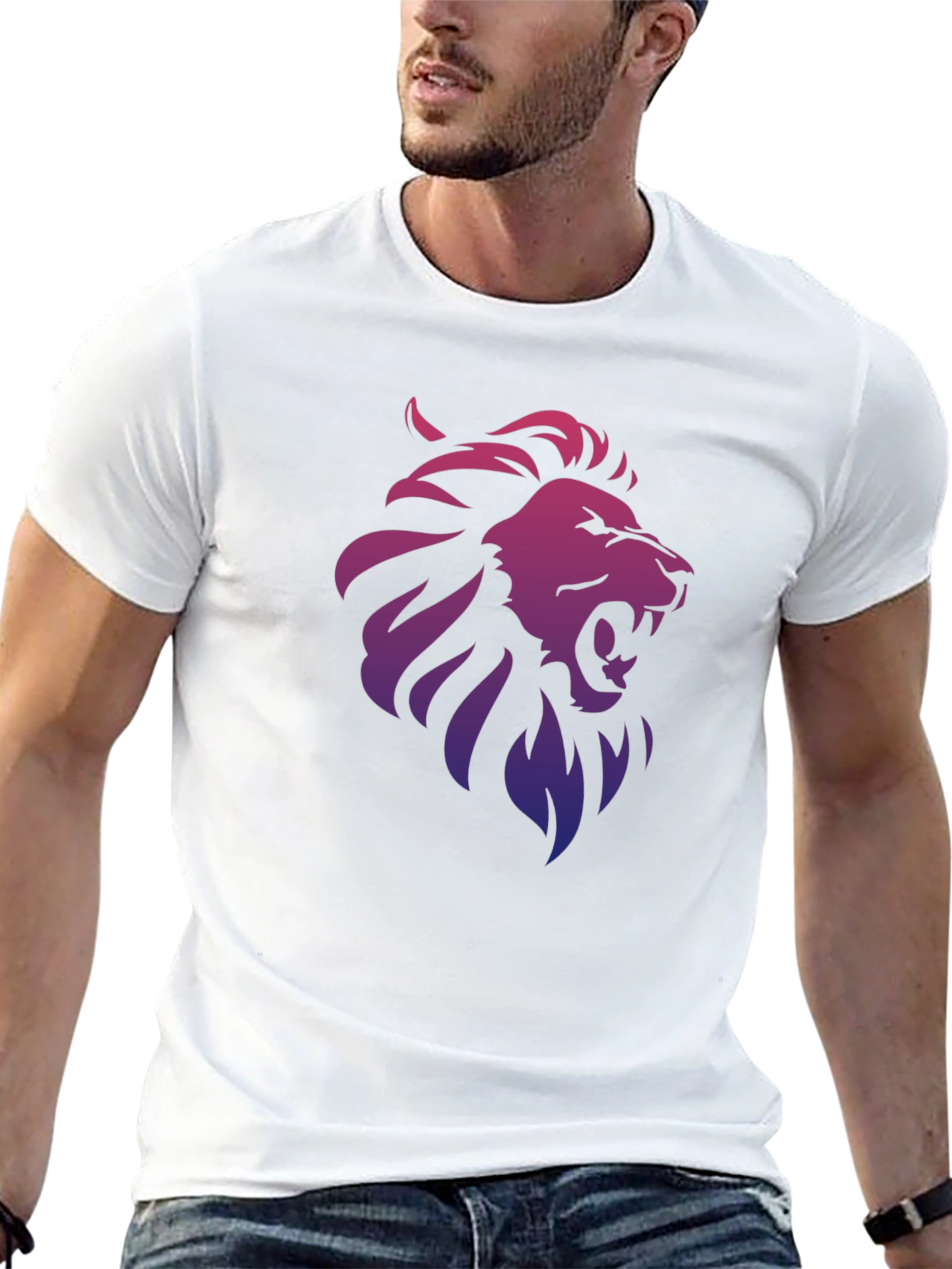 Black Lion Gradient Graphic Print Black T-Shirt view 13