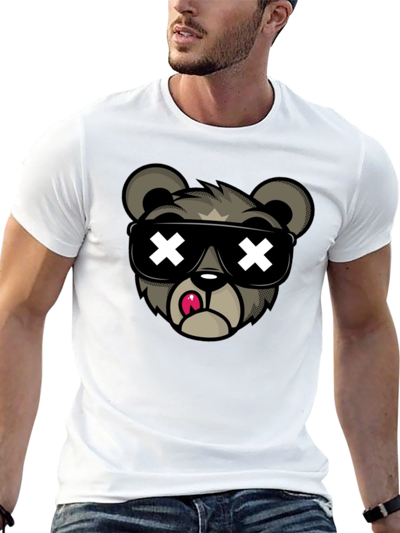 Black Cool Bear Graphic Tee - Black Cotton T-Shirt view 13