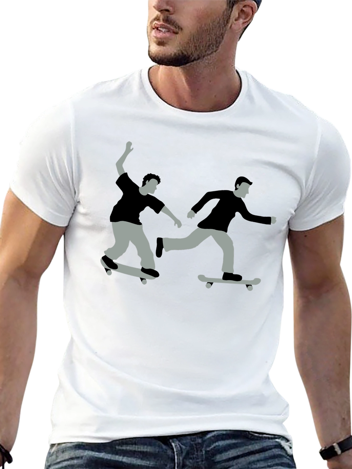 Black Skateboard Graphic Tee - Black Cotton T-Shirt view 13