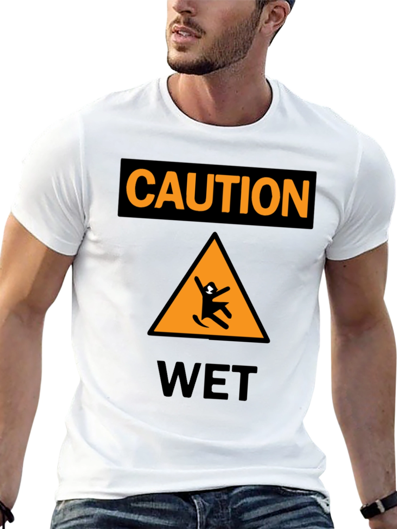 Black Caution Wet Floor Black Graphic T-Shirt view 13
