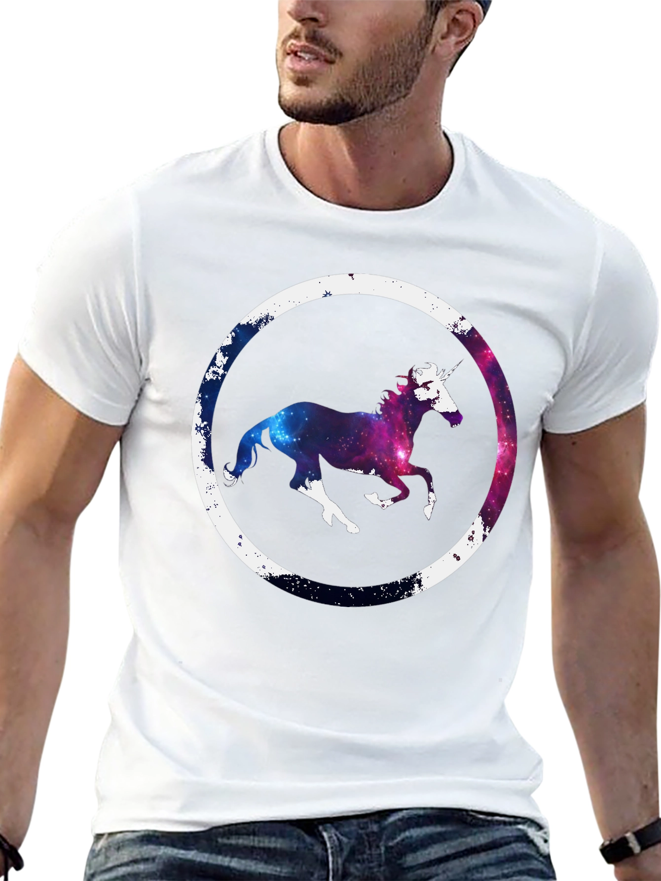 Black Galaxy Unicorn Graphic Tee - Black Cotton Blend view 13