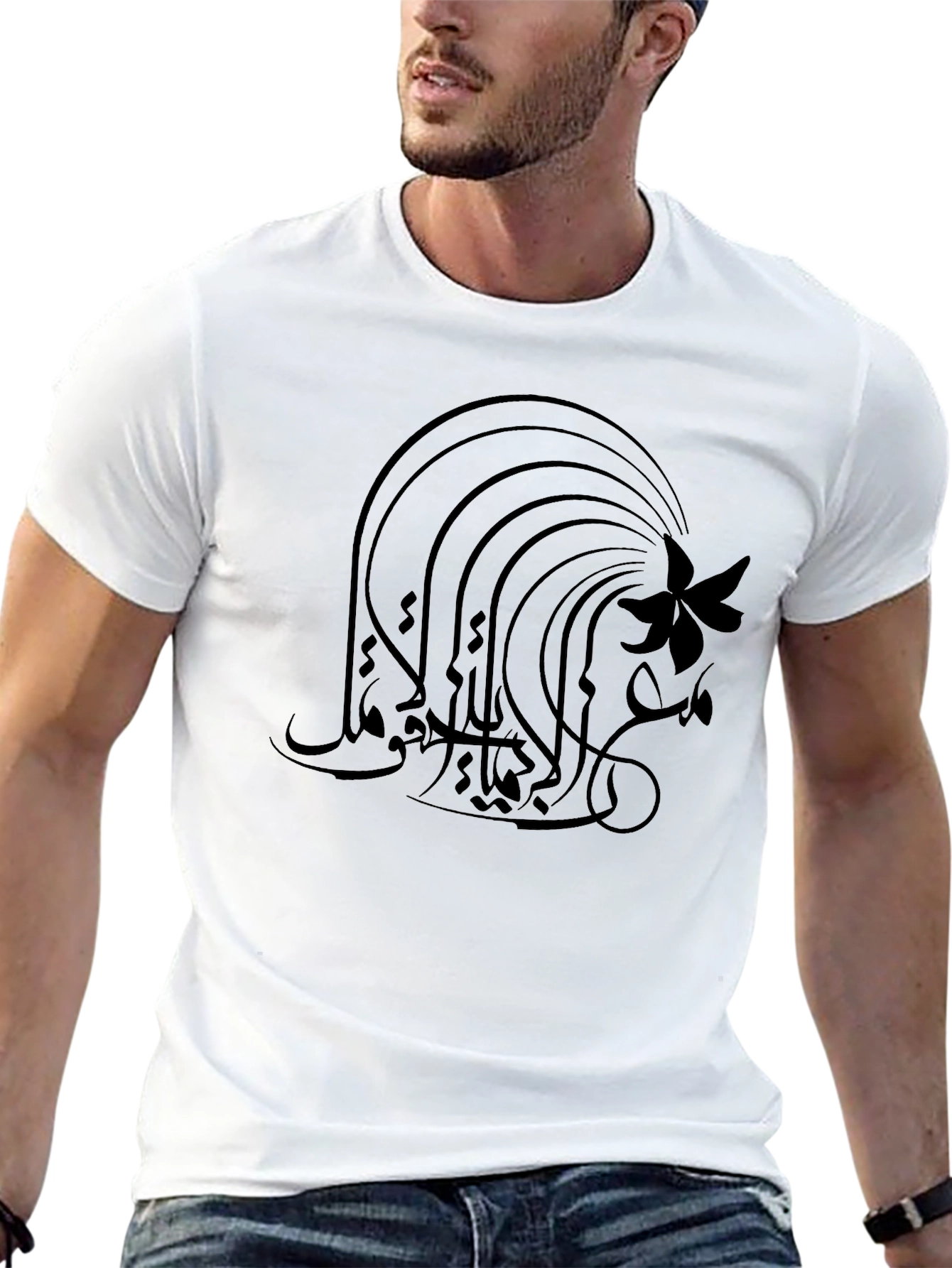 Black Black Graphic Tee - Abstract Floral Design view 13