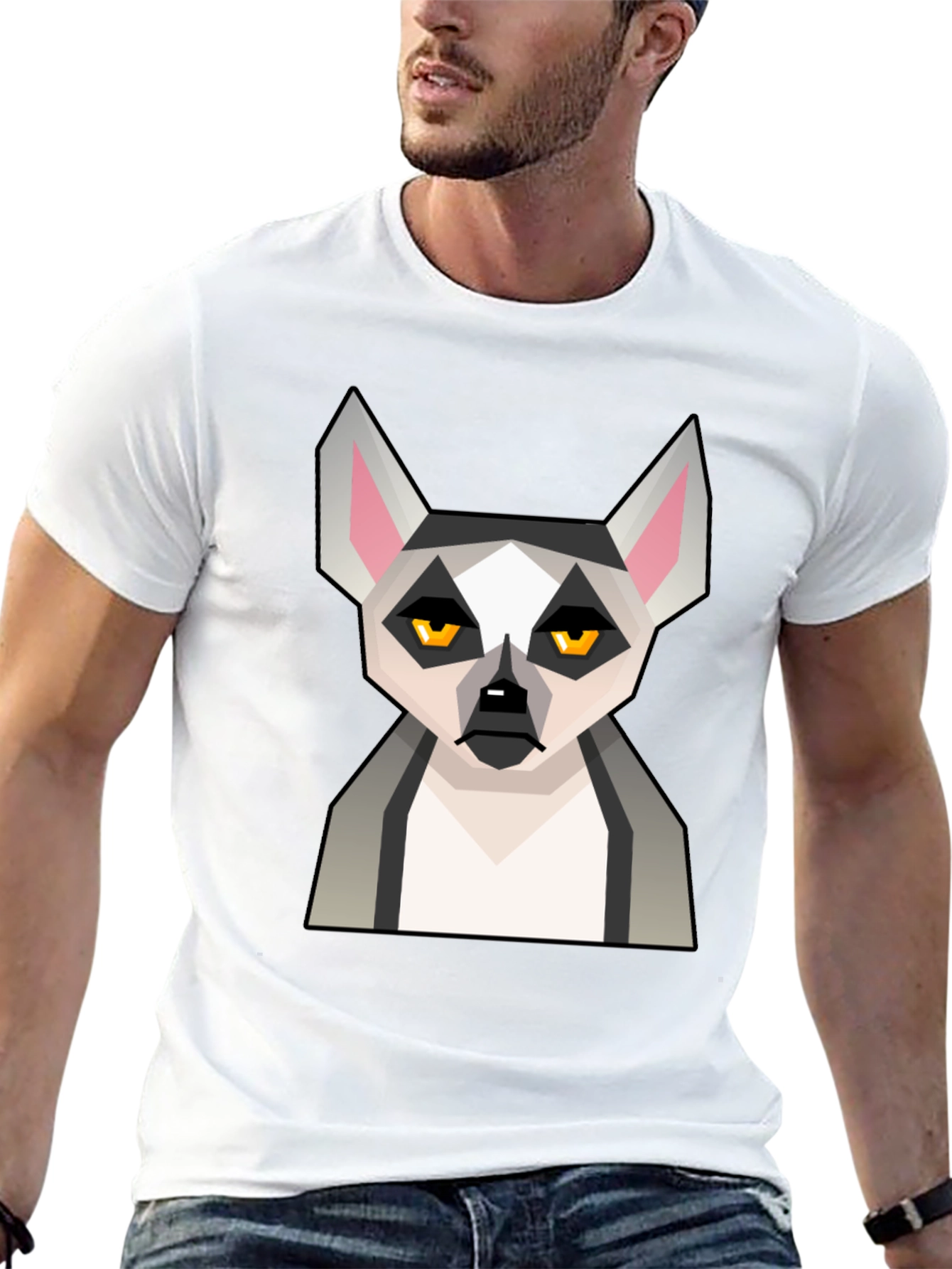 Black Geometric Lemur Graphic T-Shirt - Black view 13