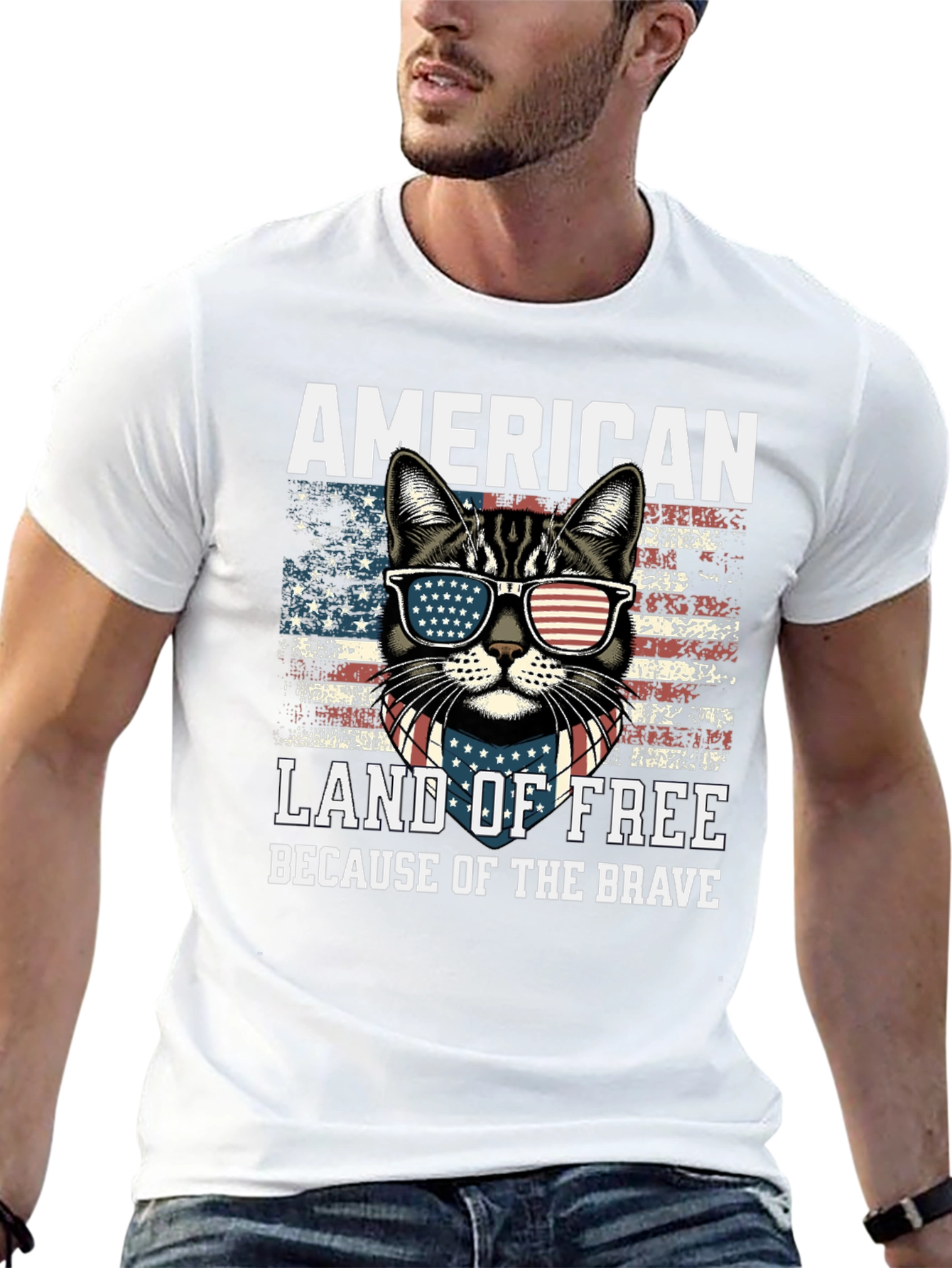 Black American Cat T-Shirt Land of Free view 13