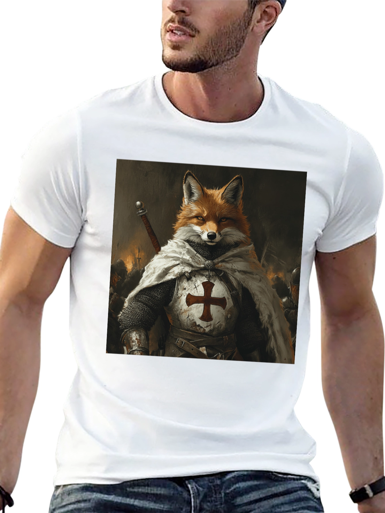 Black Fox Knight Graphic Tee - Medieval Style view 13