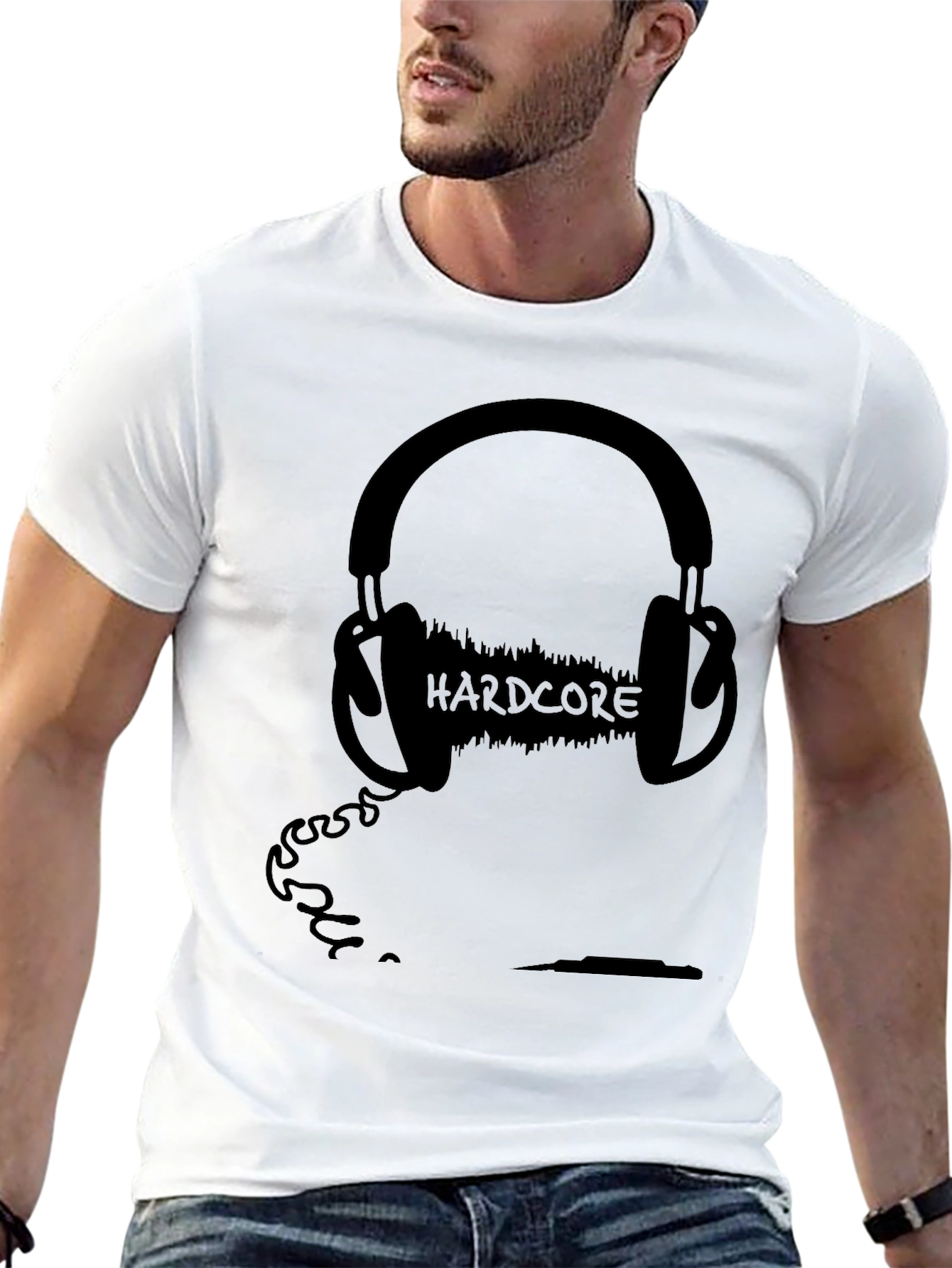 Black Hardcore Music Headphone Graphic Tee - Black Cotton Blend view 13