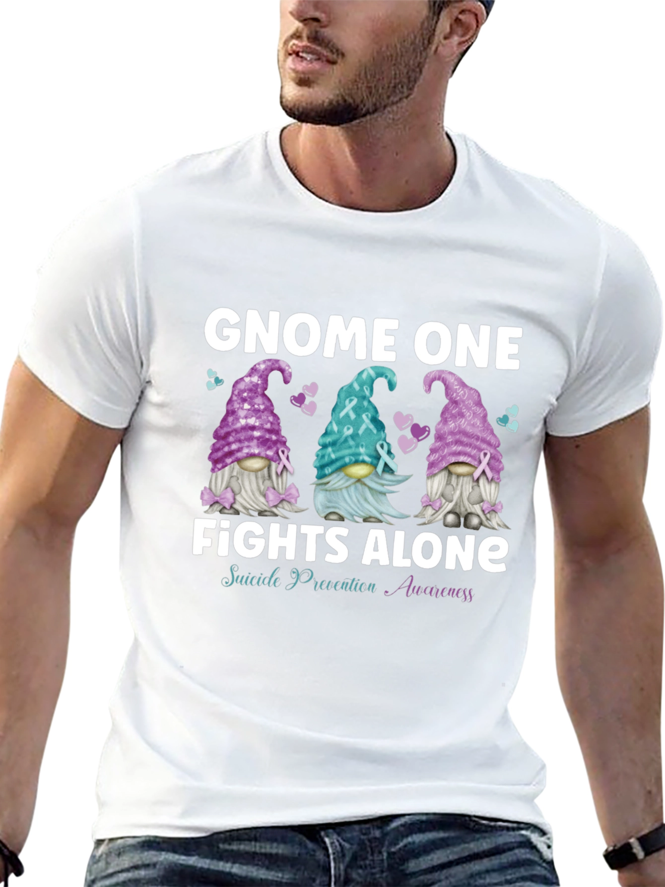 Black Gnome One Fights Alone Suicide Awareness T-Shirt view 13