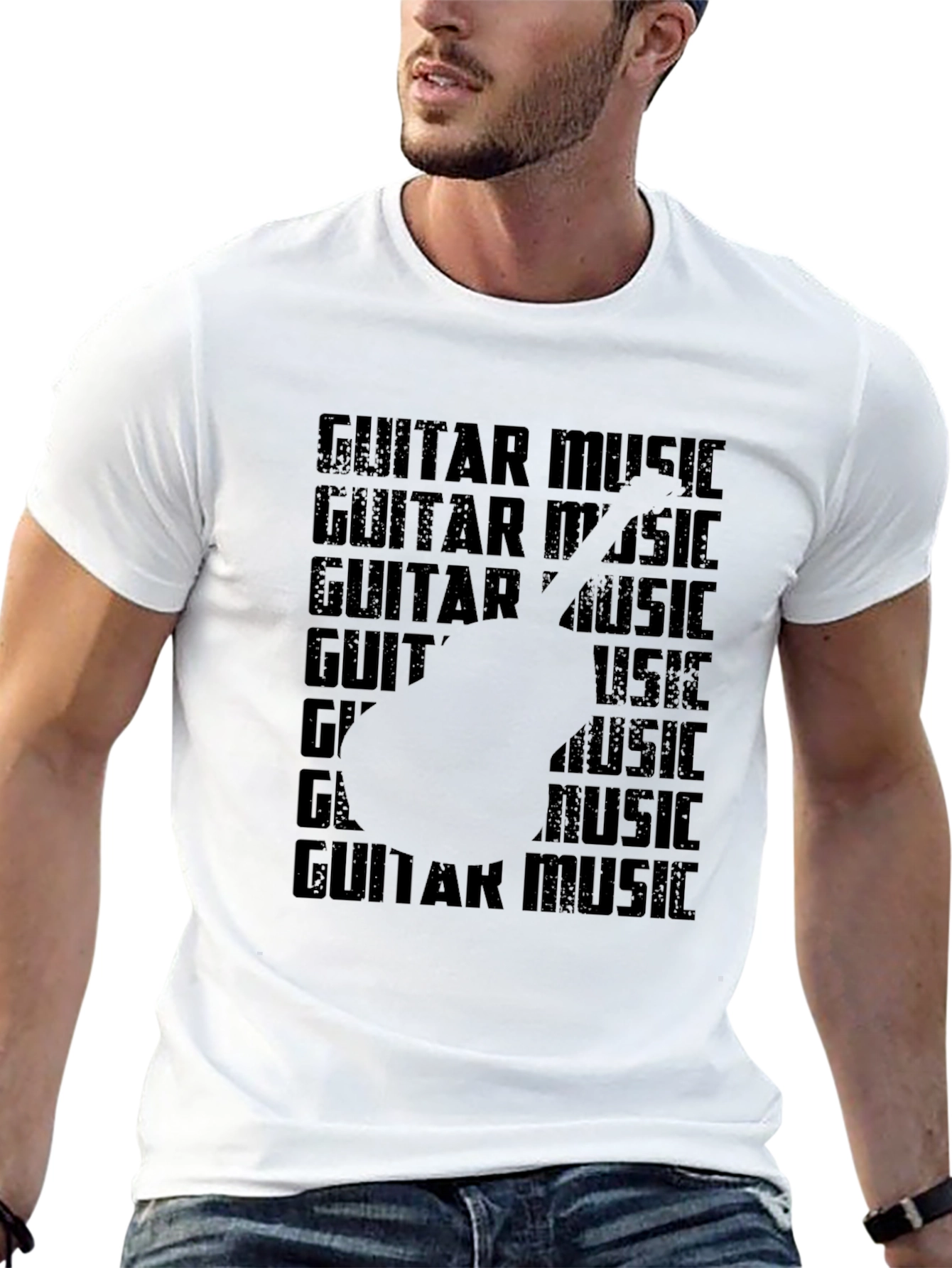 Black Guitar Music Graphic Tee - Black Casual T-Shirt view 13