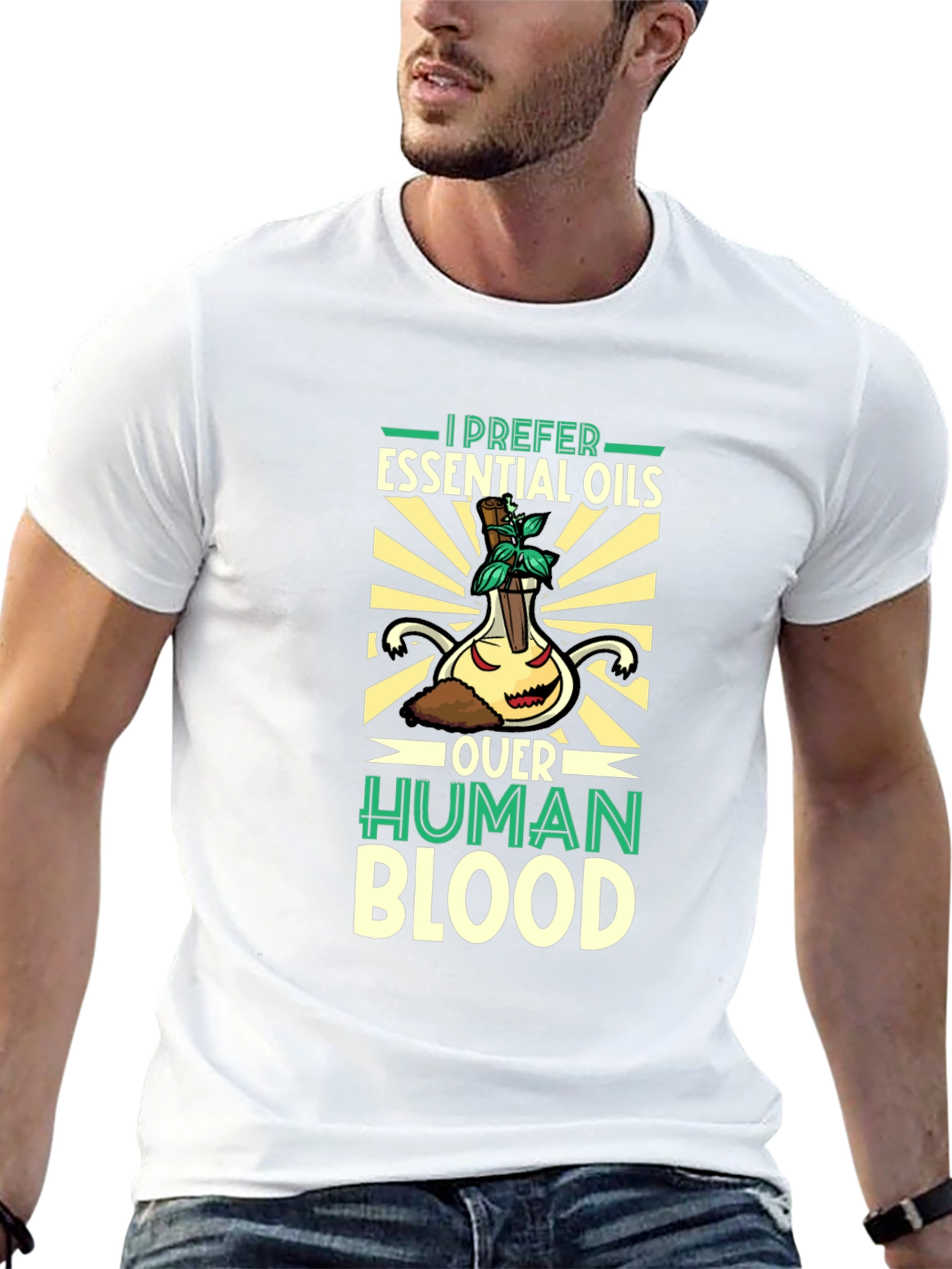 Black Essential Oils Over Human Blood T-Shirt view 13