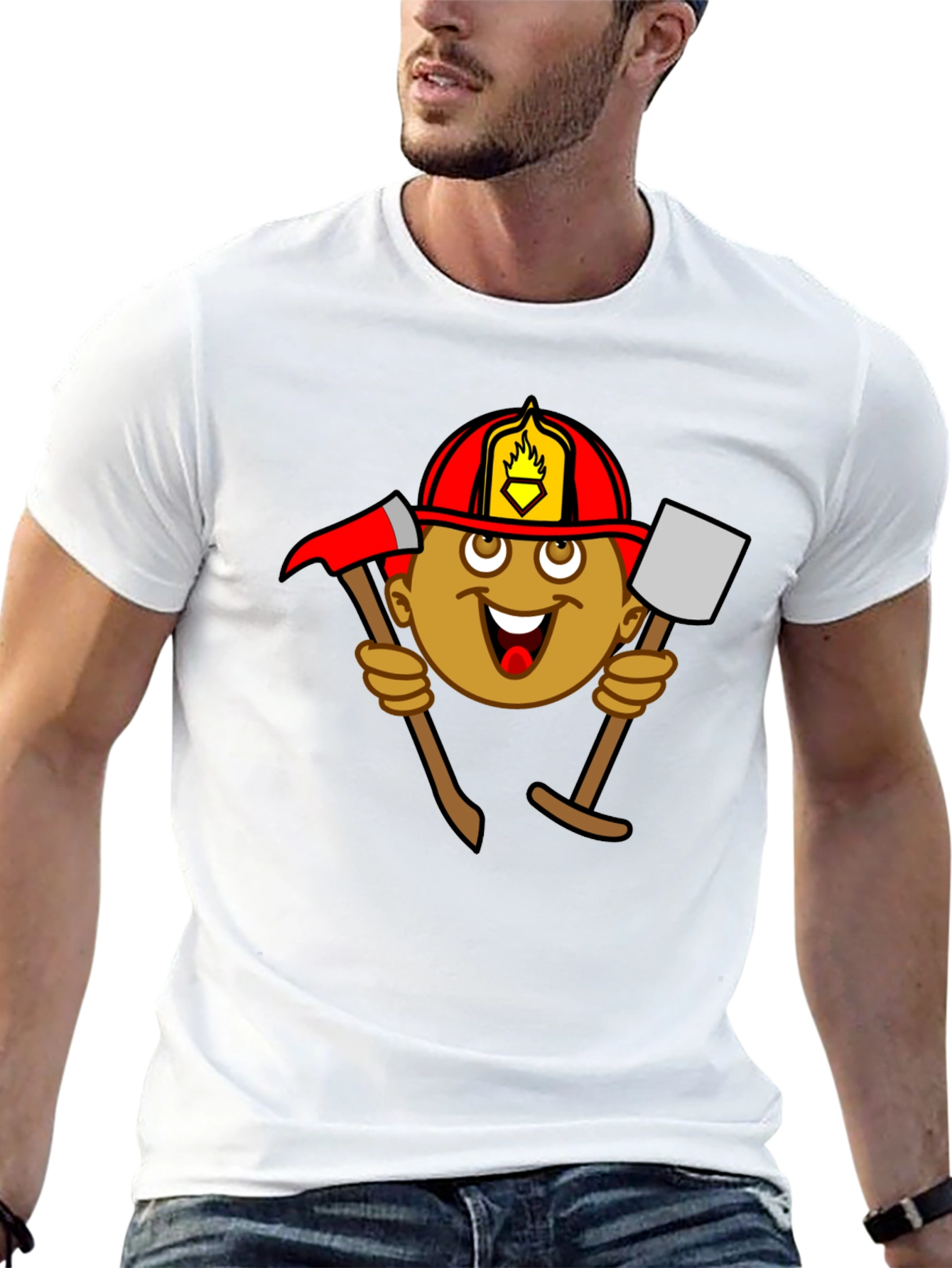 Black Firefighter Cartoon Graphic Tee - Black view 13