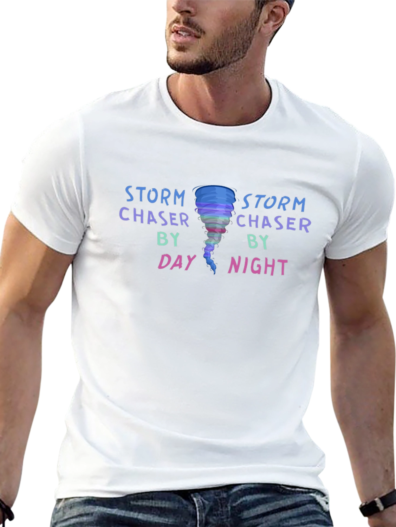 Black Storm Chaser T-Shirt: Day & Night Tornado Design view 13