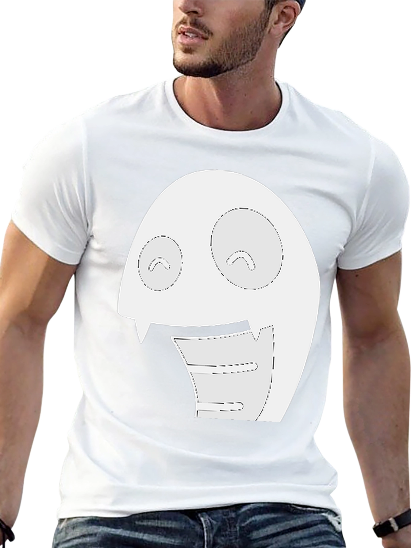 Black Fun Cartoon Face Graphic Tee - Black Cotton T-Shirt view 13