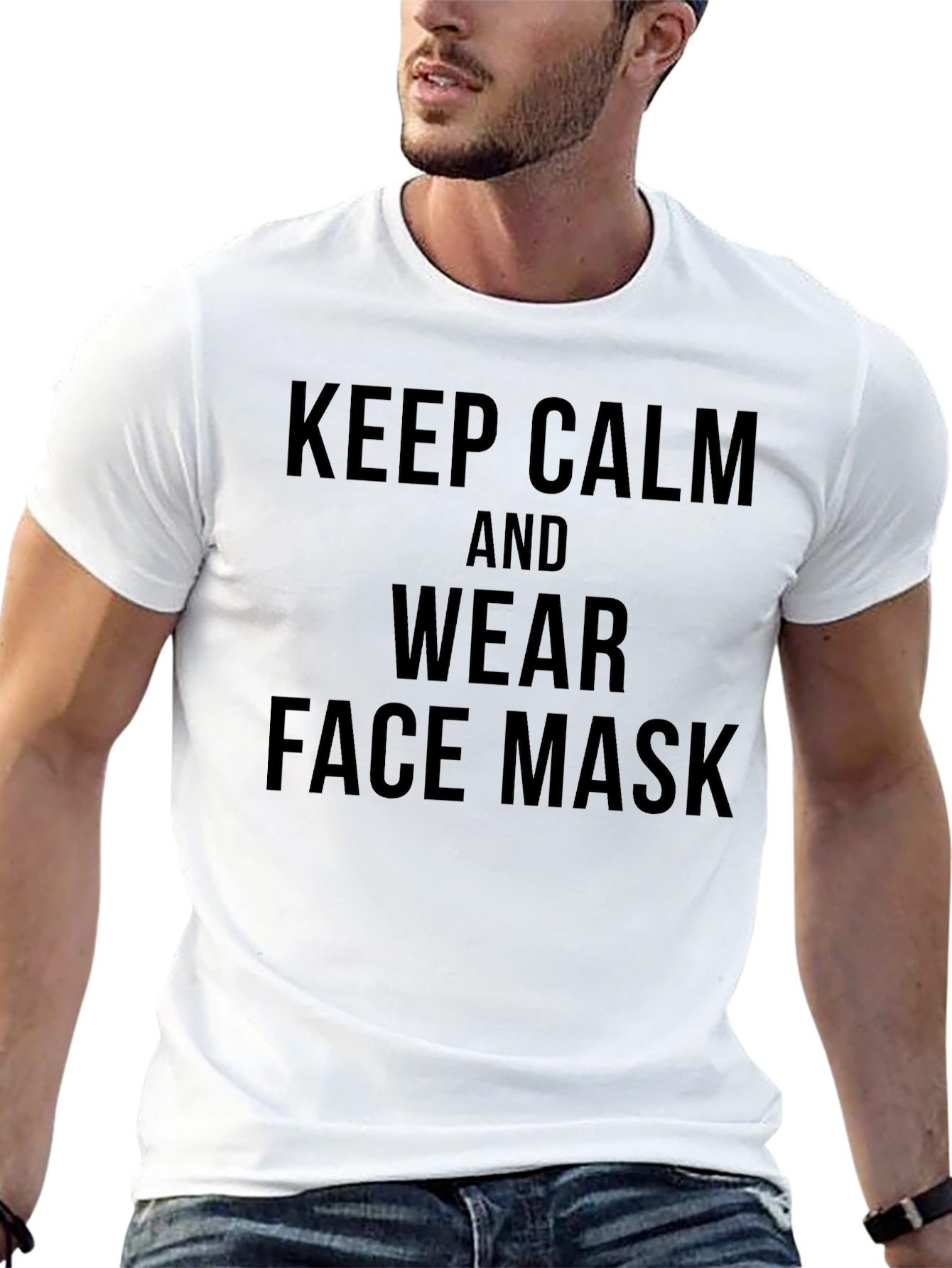 Black Keep Calm Face Mask Tee - Black view 13