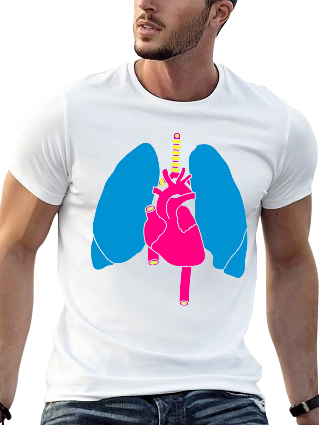 Black Anatomy Heart Lungs Graphic Tee - Black Unisex Shirt view 13