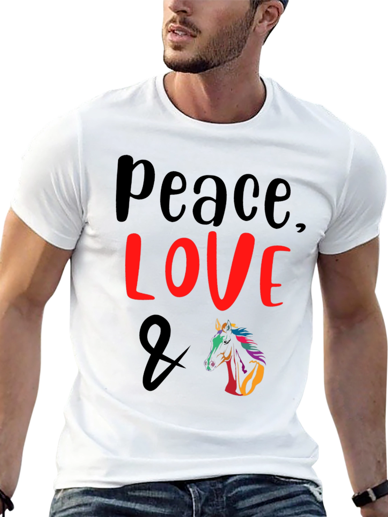 Black Peace Love & Horse Graphic T-Shirt view 13