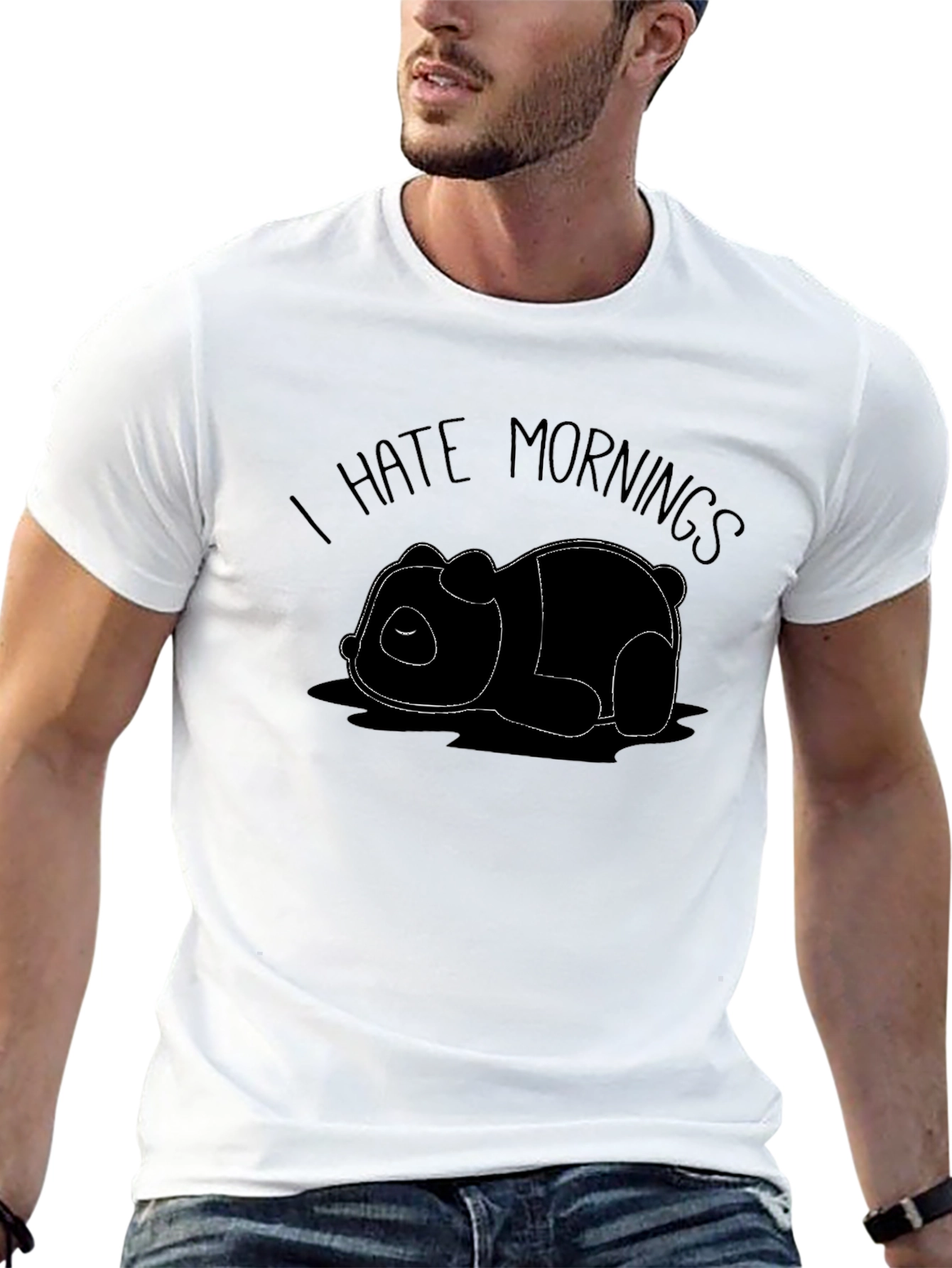 Black I Hate Mornings Panda Graphic T-Shirt view 13