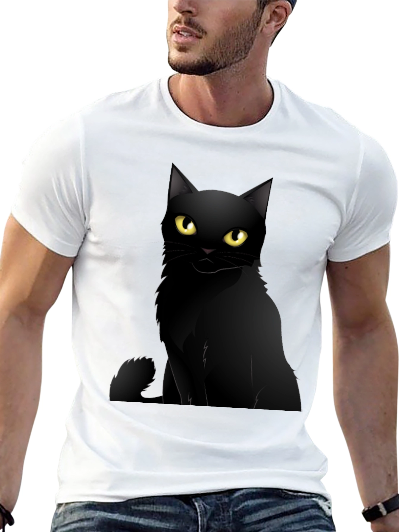 Black Black Cat Graphic Tee - Men's Casual T-Shirt view 13