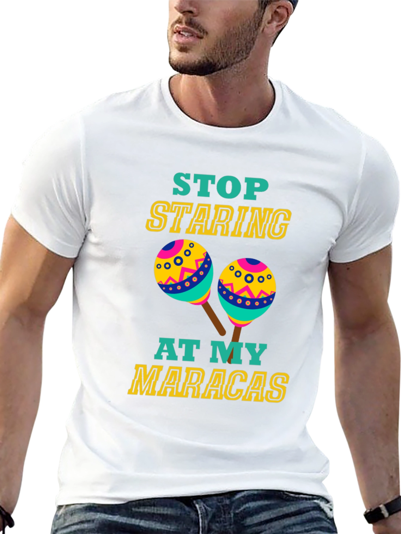 Black Funny Maracas T-Shirt - Stop Staring Graphic Tee view 13