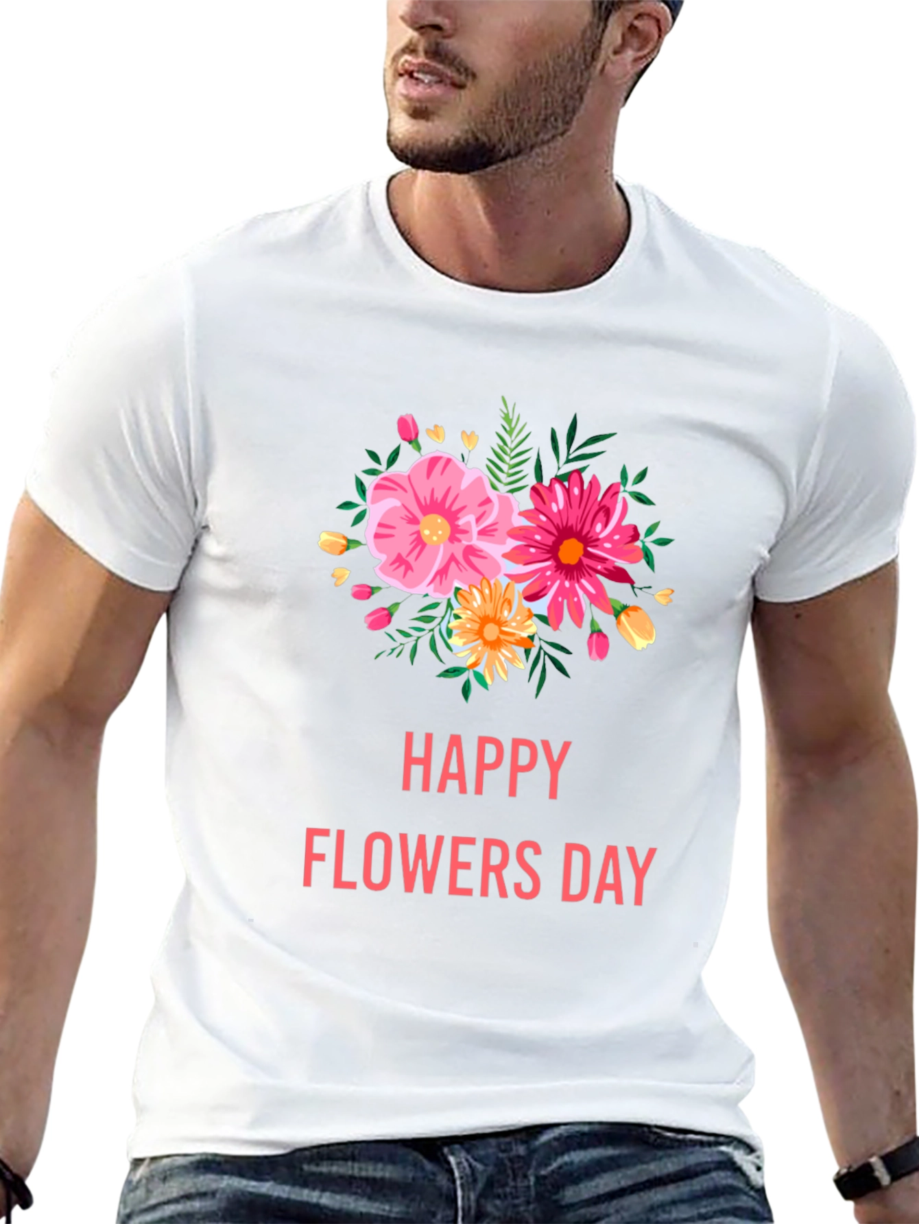 Black Floral Graphic Black T-Shirt - Happy Flowers Day view 13