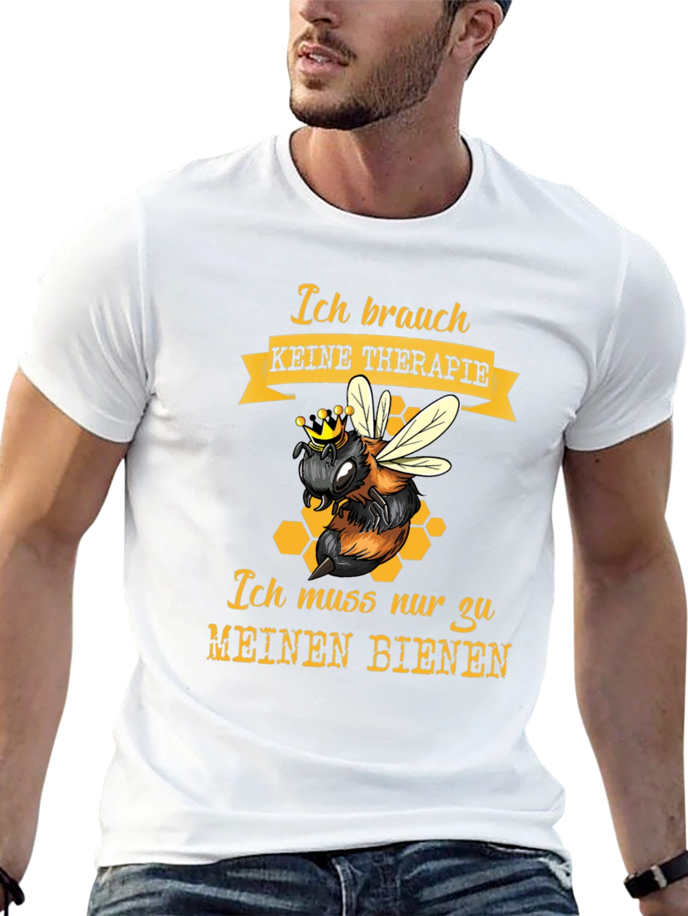 Black Bee Therapy T-Shirt - German Slogan, Honeycomb Design view 13
