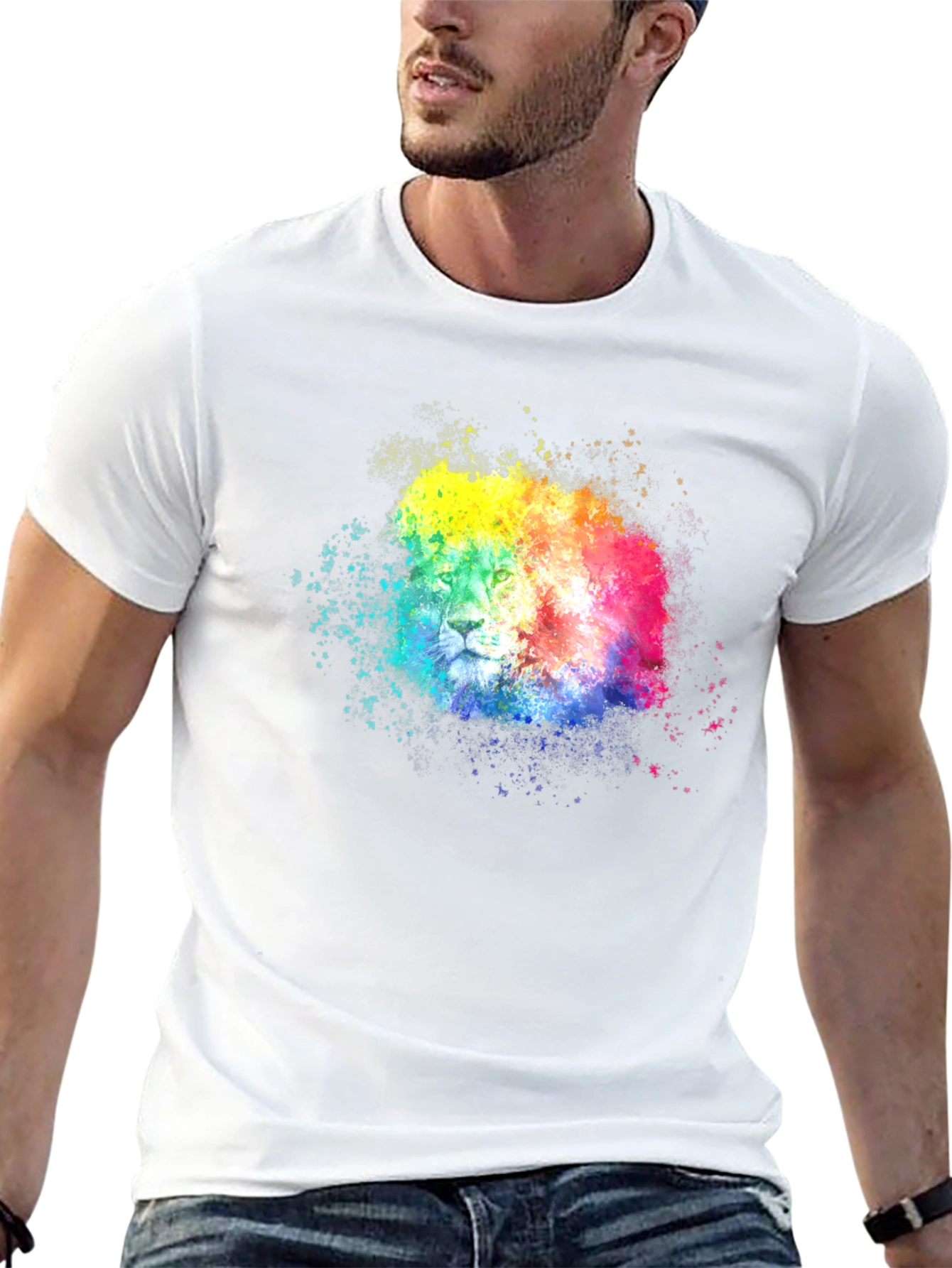 Black Rainbow Lion Splatter Graphic Tee - Black view 13