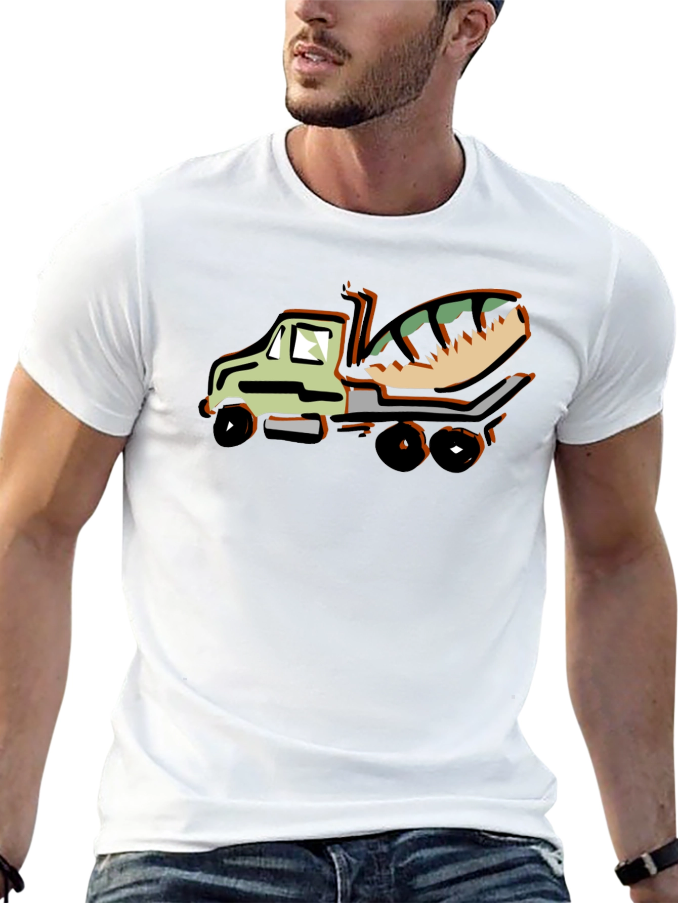Black Cartoon Concrete Mixer Truck Graphic T-Shirt view 13
