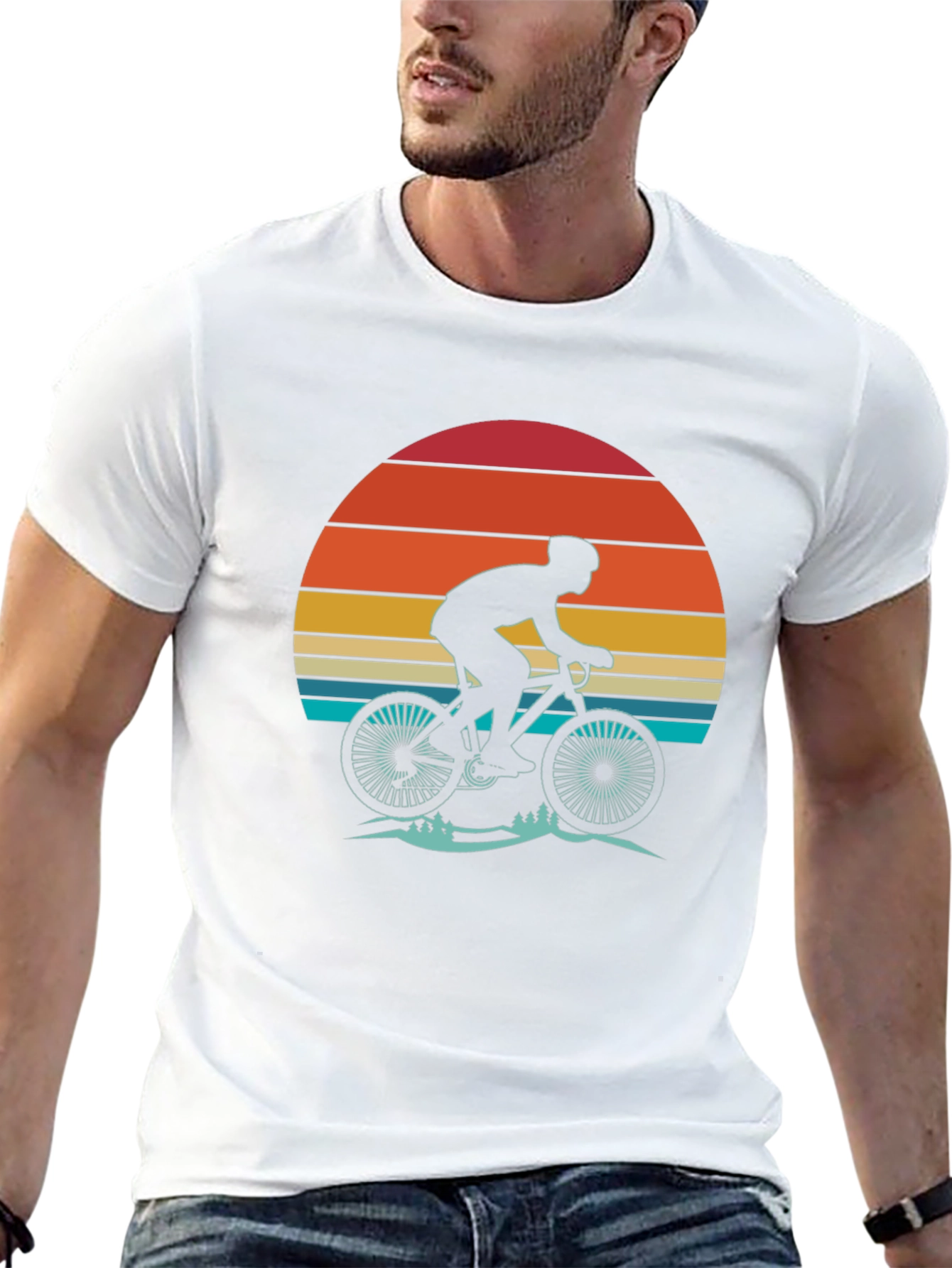 Black Retro Sunset Biker T-Shirt - Vintage Cycling Tee view 13