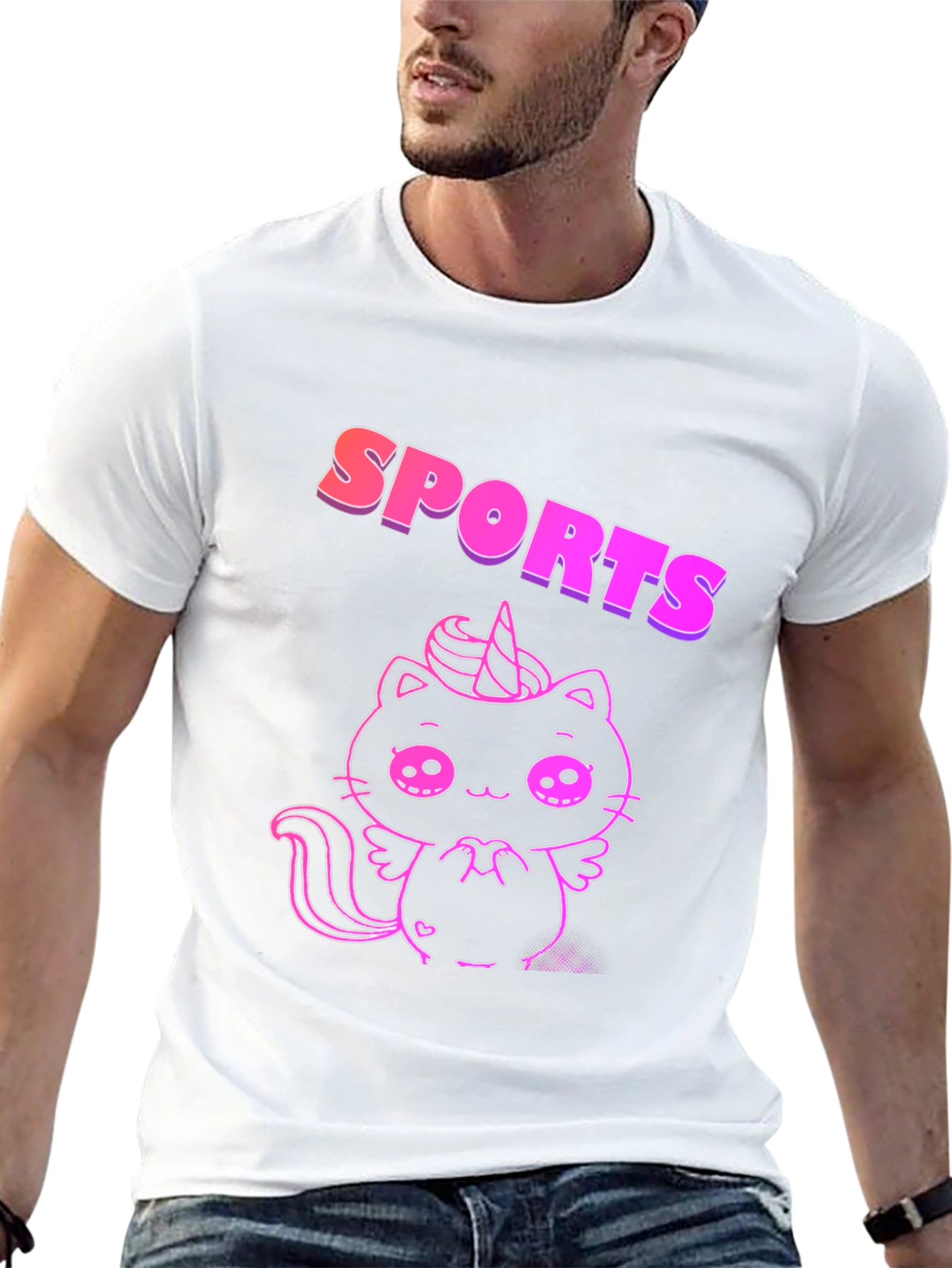 Black SPORTS Cat Unicorn Black T-Shirt view 13