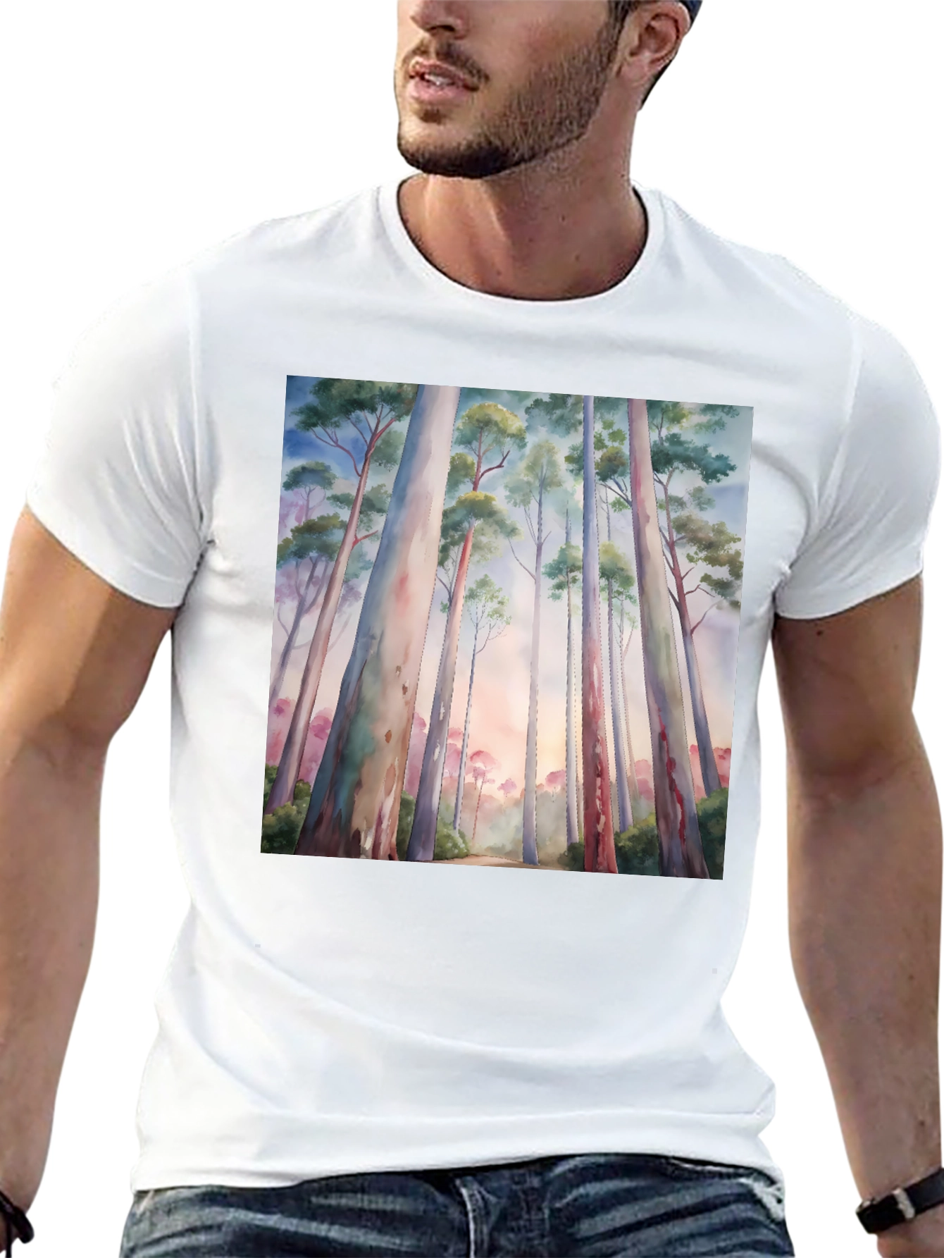 Black Eucalyptus Forest Watercolor Graphic Tee view 13