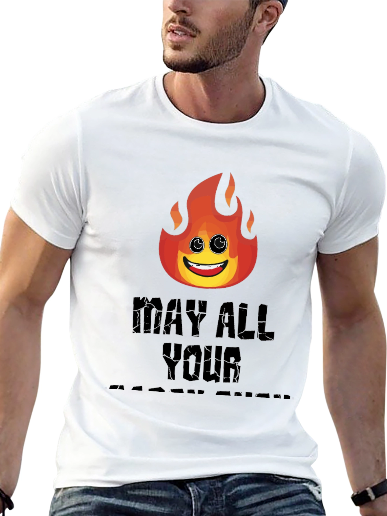 Black Funny Emoji Flame T-Shirt - May All Your Bacon Burn view 13