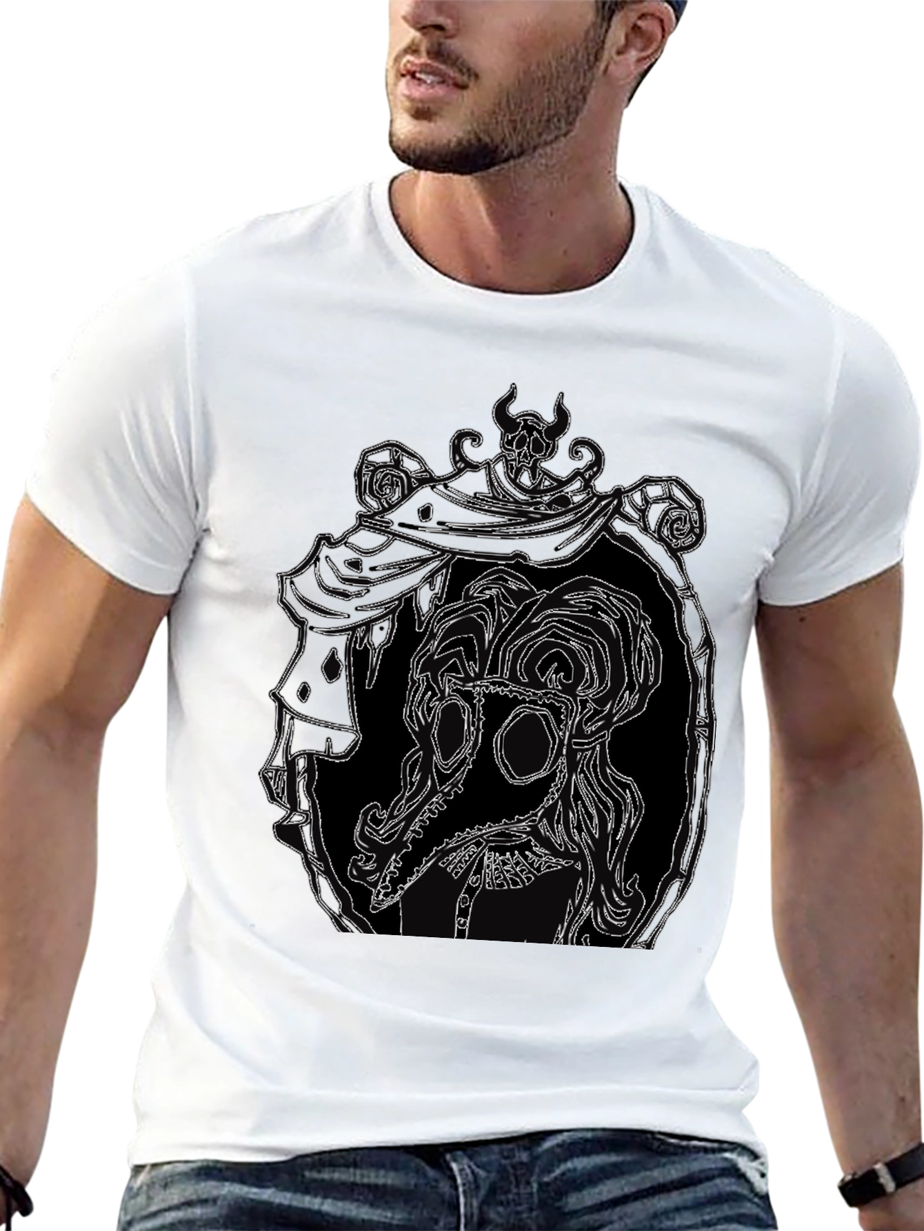 Black Plague Doctor Graphic Tee - Black Cotton T-Shirt view 13