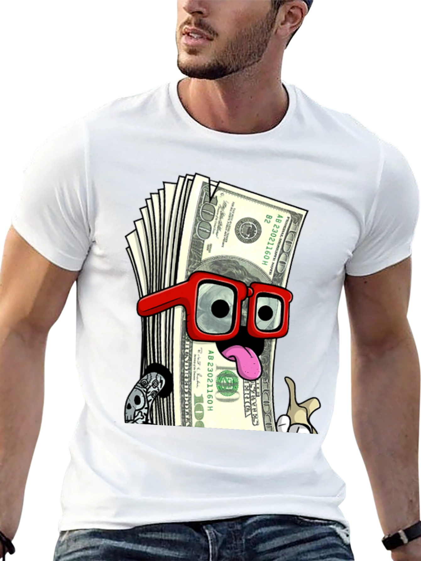 Black Funny Money Cartoon Graphic T-Shirt view 13