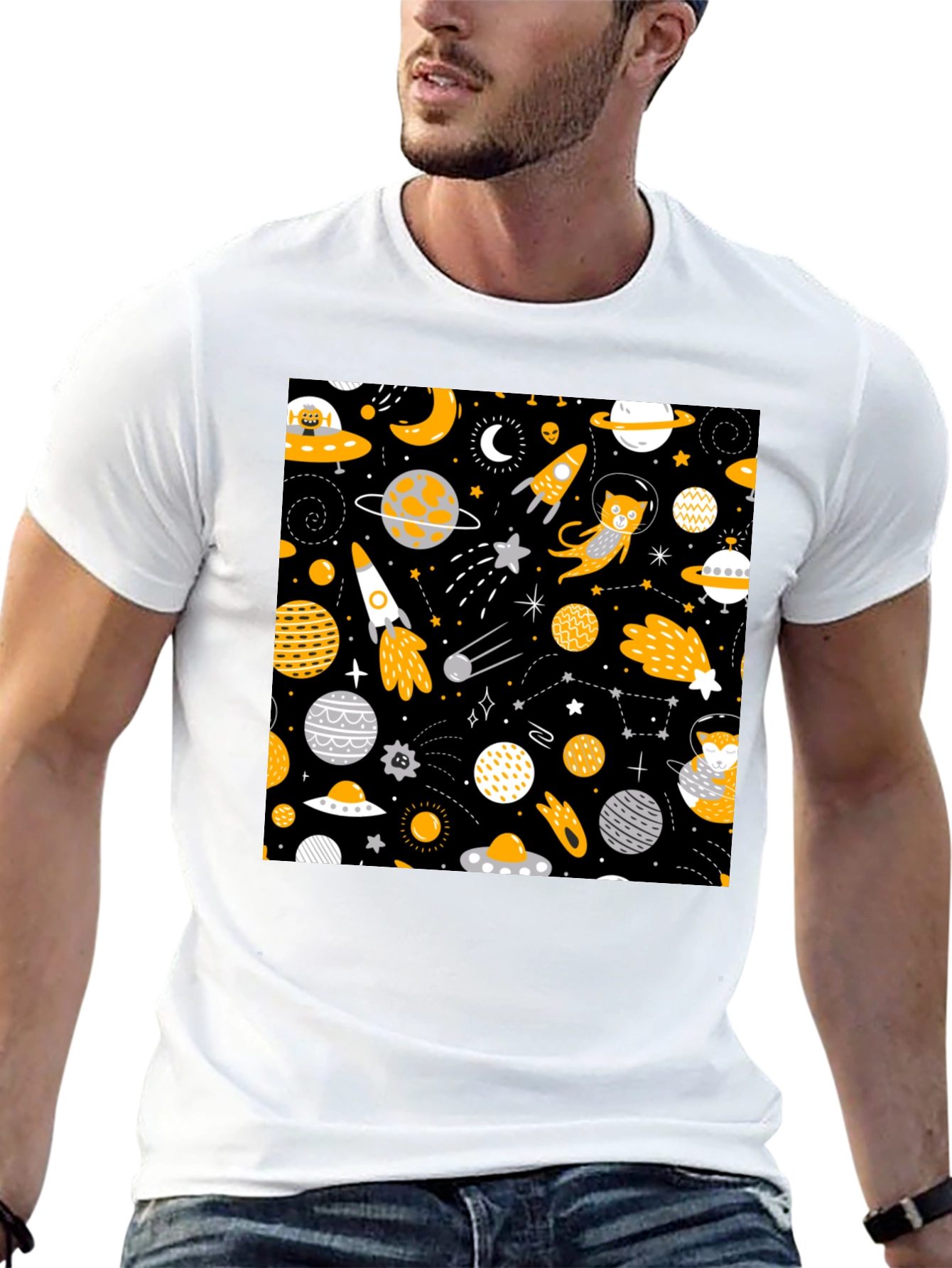Black Space Cat Graphic T-Shirt view 13