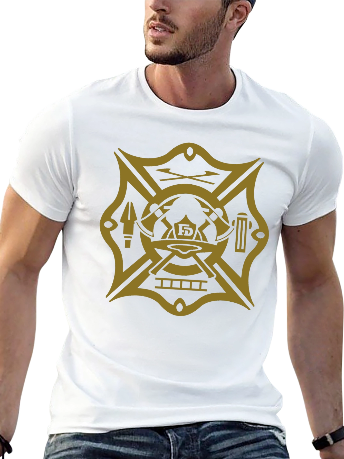 Black Firefighter Maltese Cross Graphic Tee - Black view 13