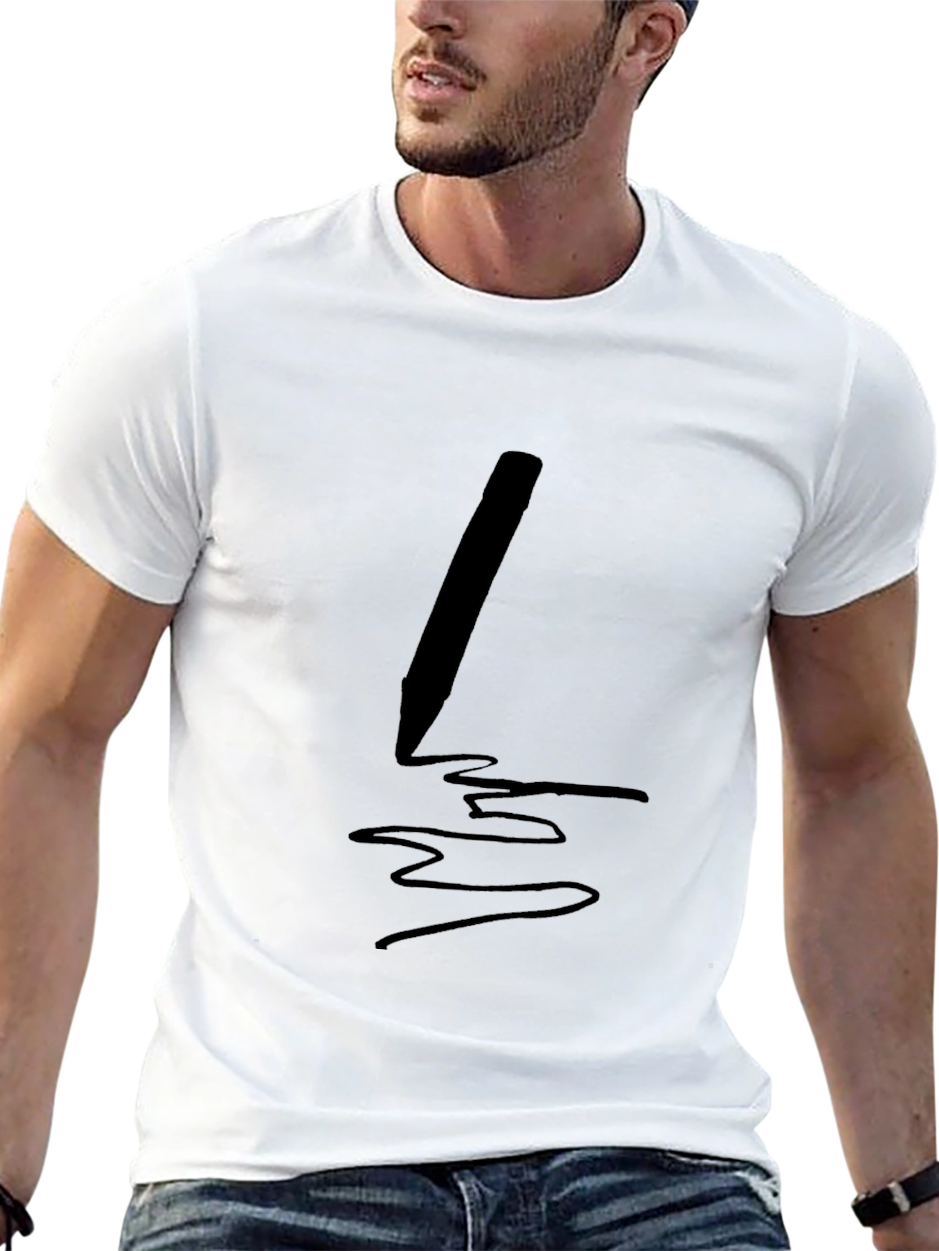 Black Men's Black T-Shirt with Pen Graphic view 13