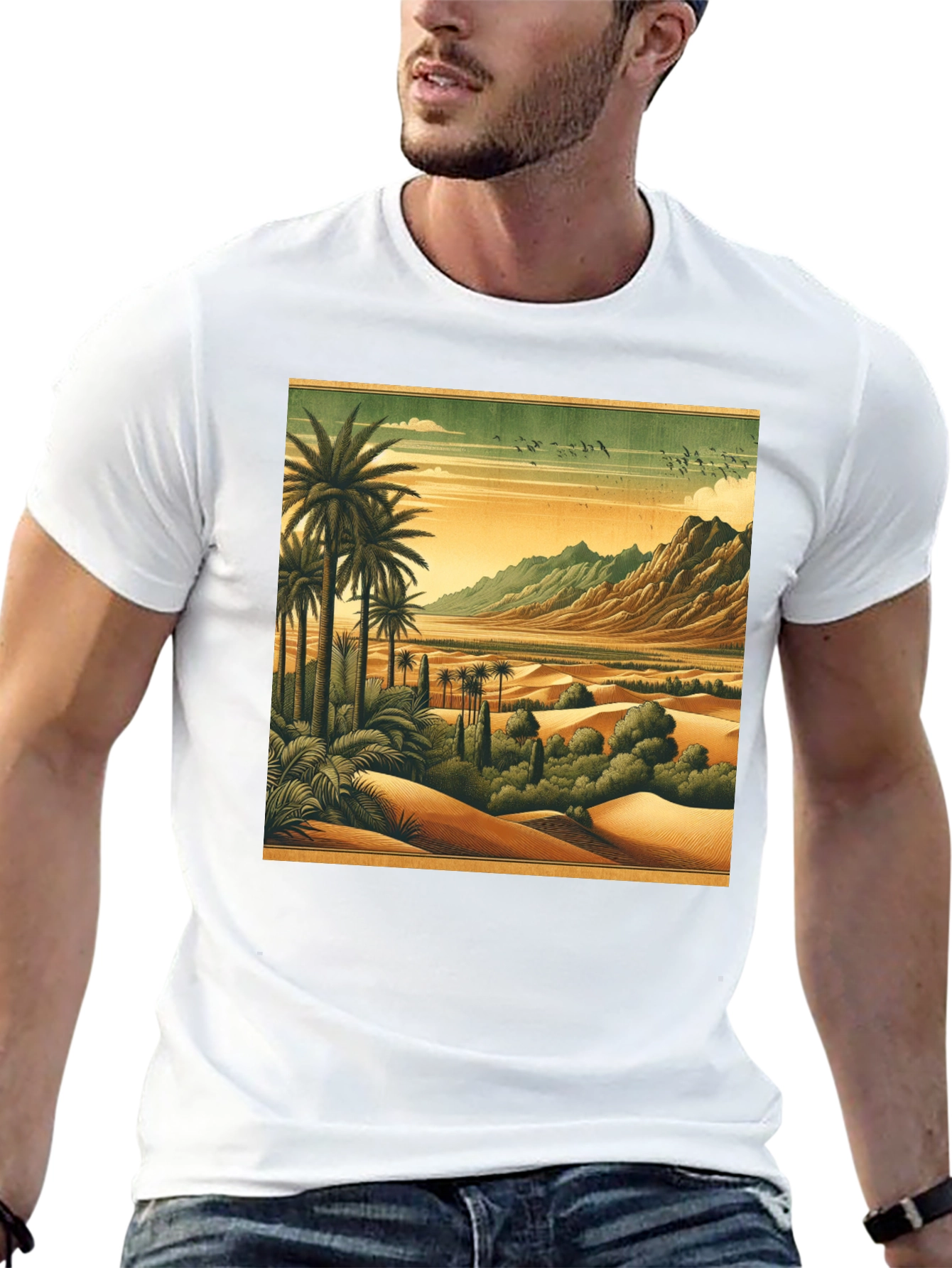 Black Retro Desert Oasis Graphic T-Shirt view 13