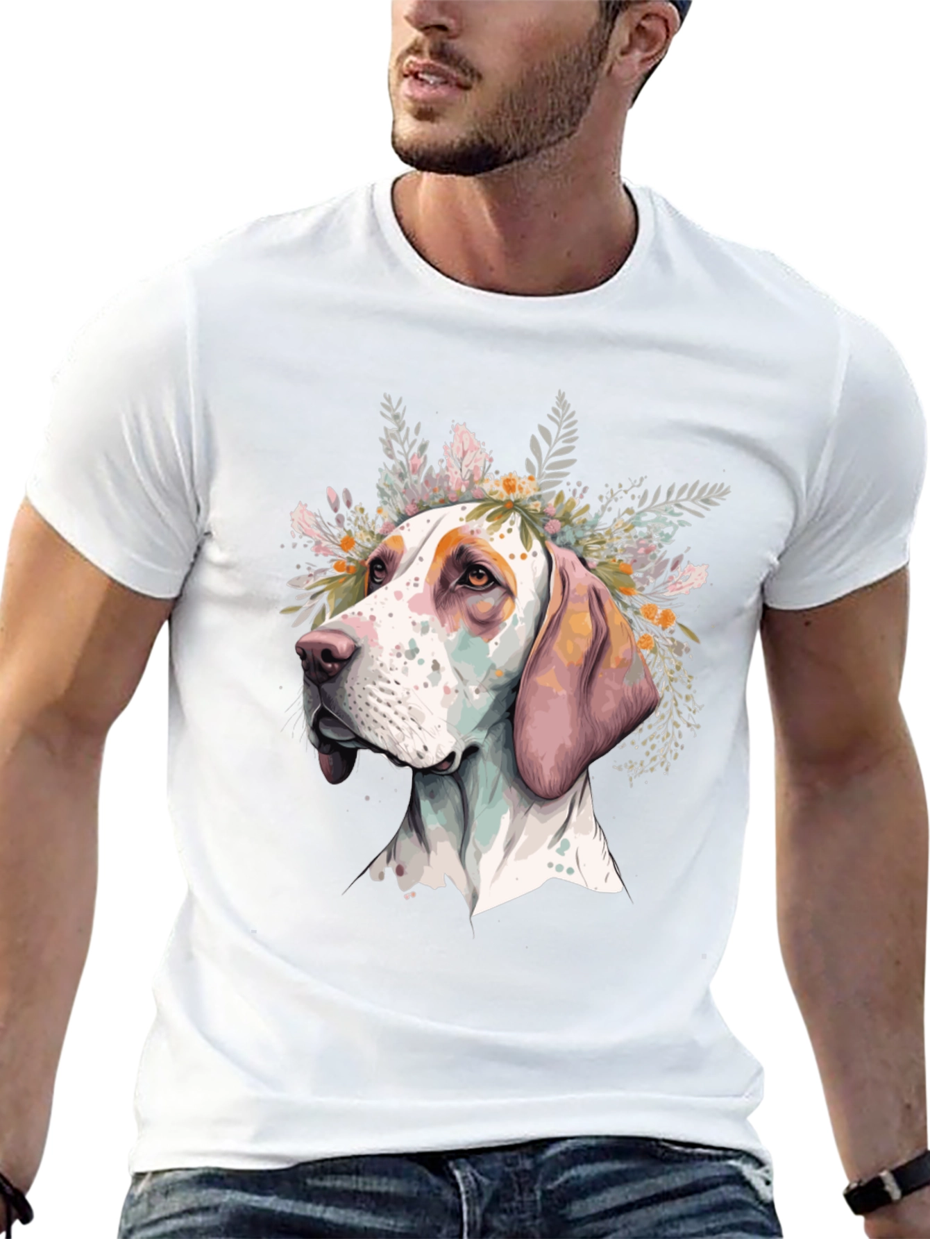 Black Dog with Flowers Graphic Tee - Unisex Black T-Shirt view 13