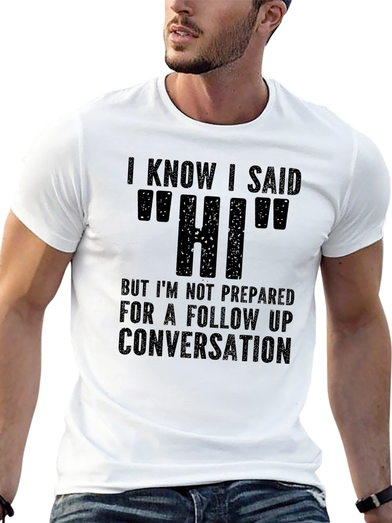 Black Funny 'Hi' T-Shirt - Introvert Humor view 13
