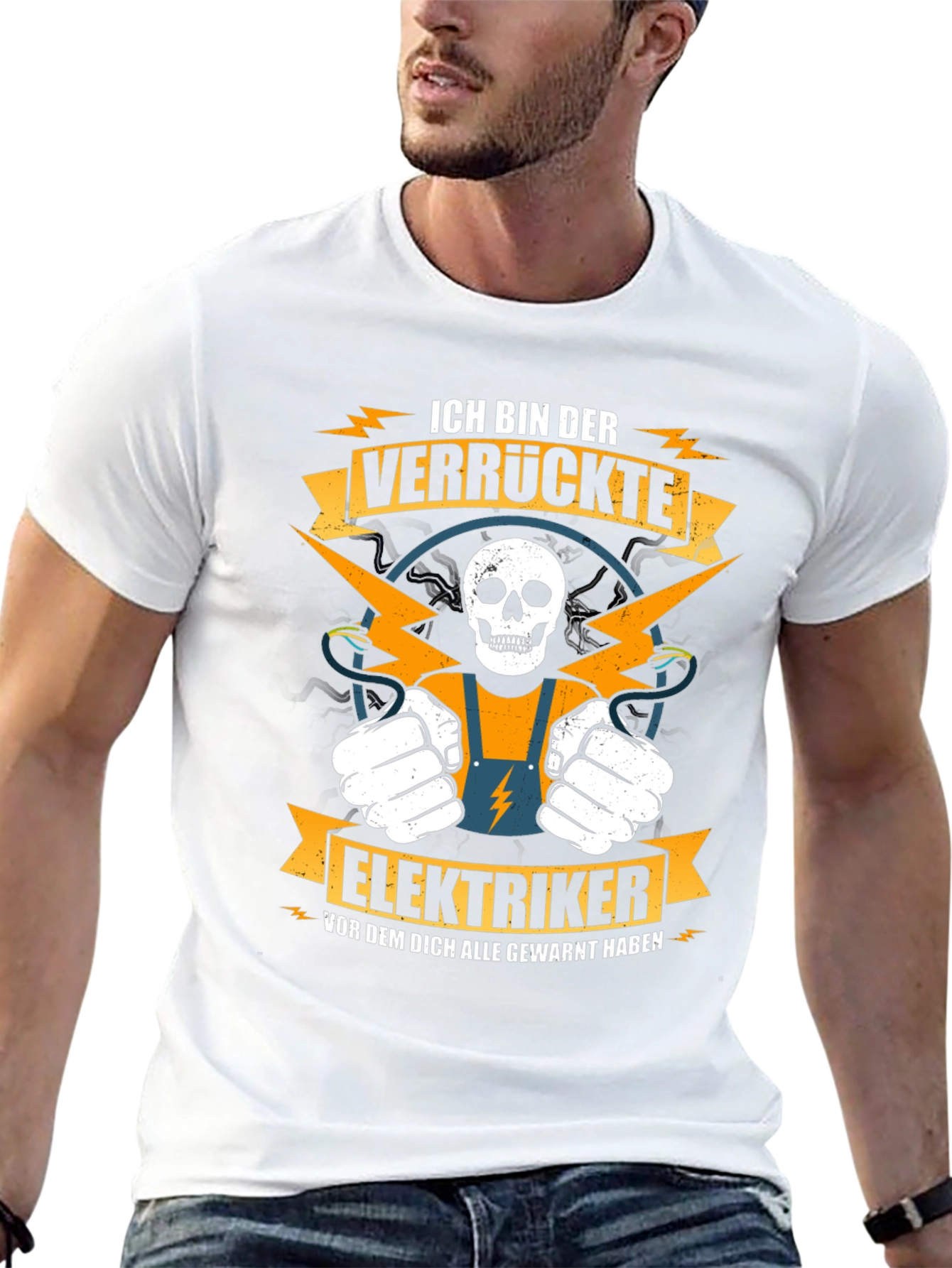 Black Crazy Electrician T-Shirt - Funny Skull Design view 13