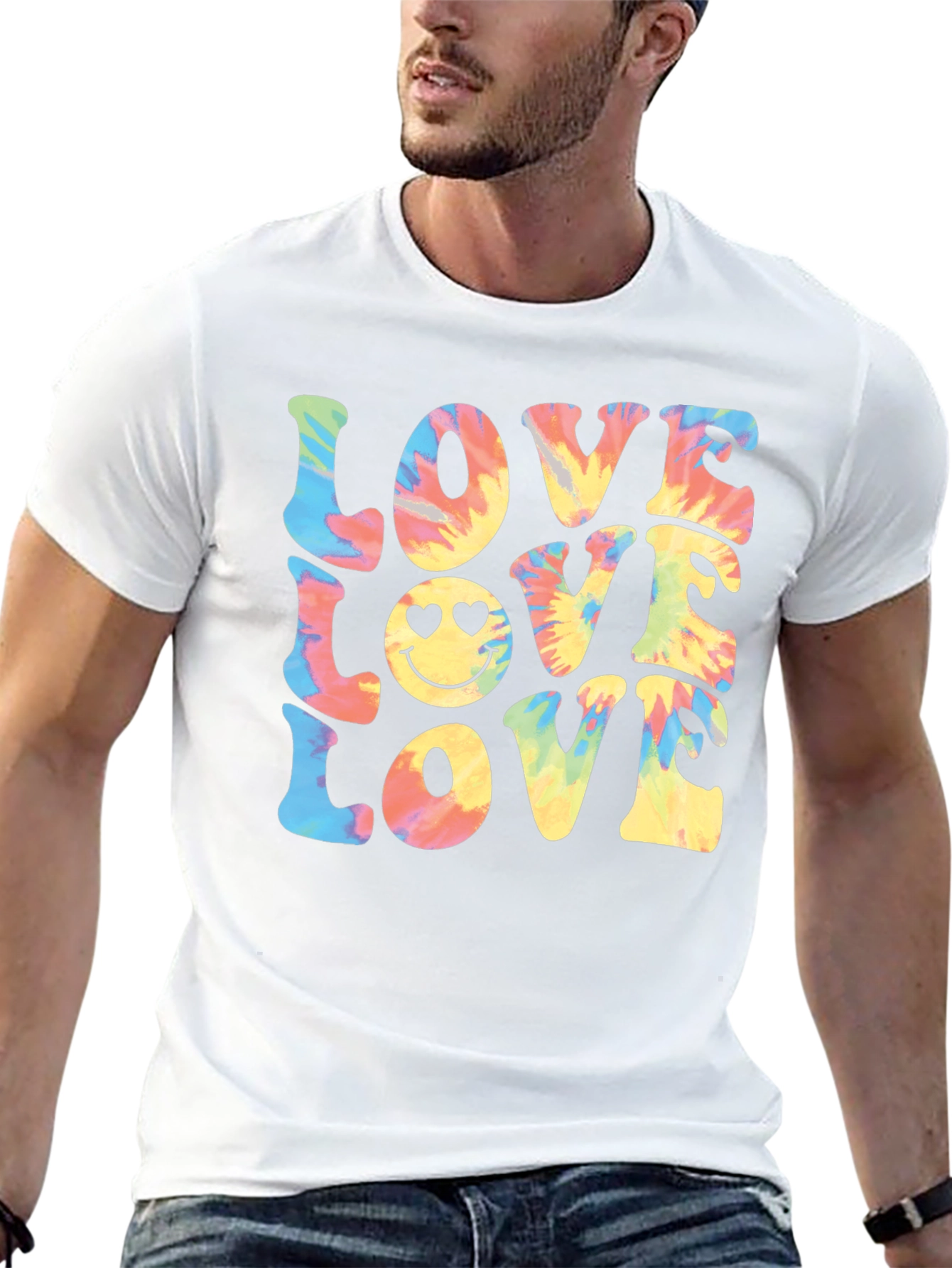 Black Tie-Dye Love Smiley Face T-Shirt view 13