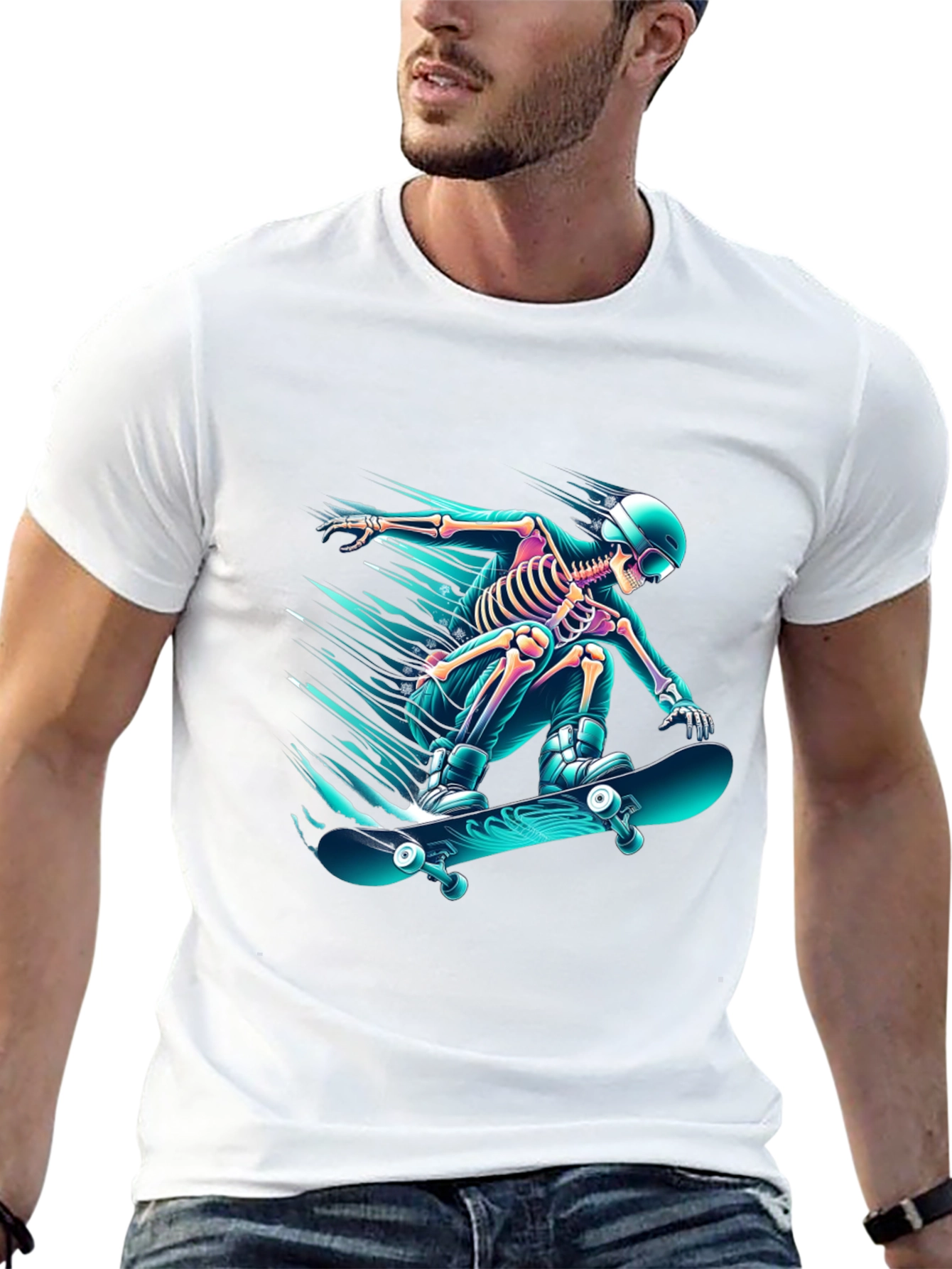 Black Skateboarding Skeleton Graphic Tee - Black Cotton Shirt view 13