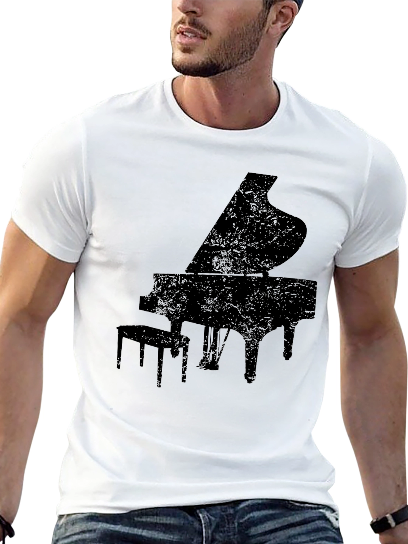 Black Grand Piano Silhouette Graphic Tee - Black view 13