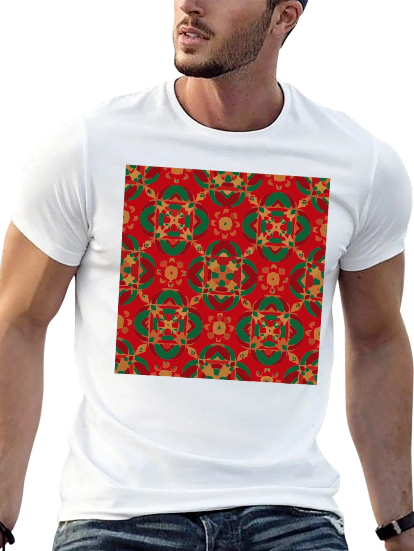 Black Festive Patterned Crew Neck T-Shirt view 13