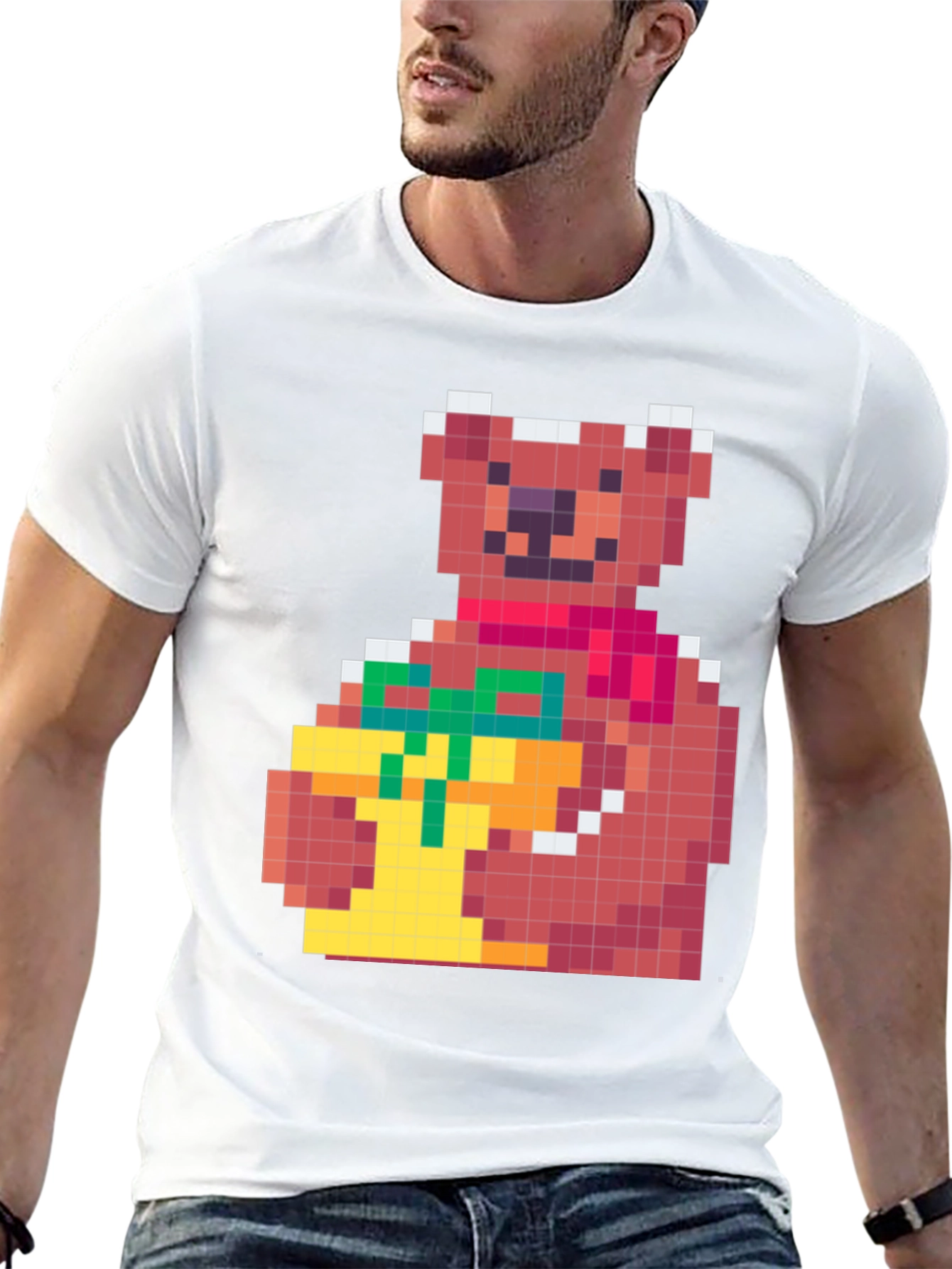 Black Pixelated Bear with Gift T-Shirt view 13