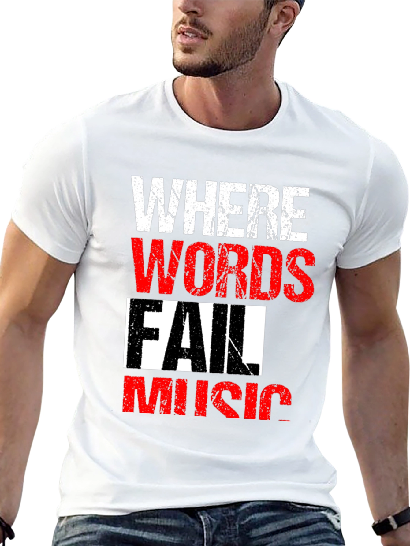 Black Where Words Fail Music Men's Black T-Shirt view 13