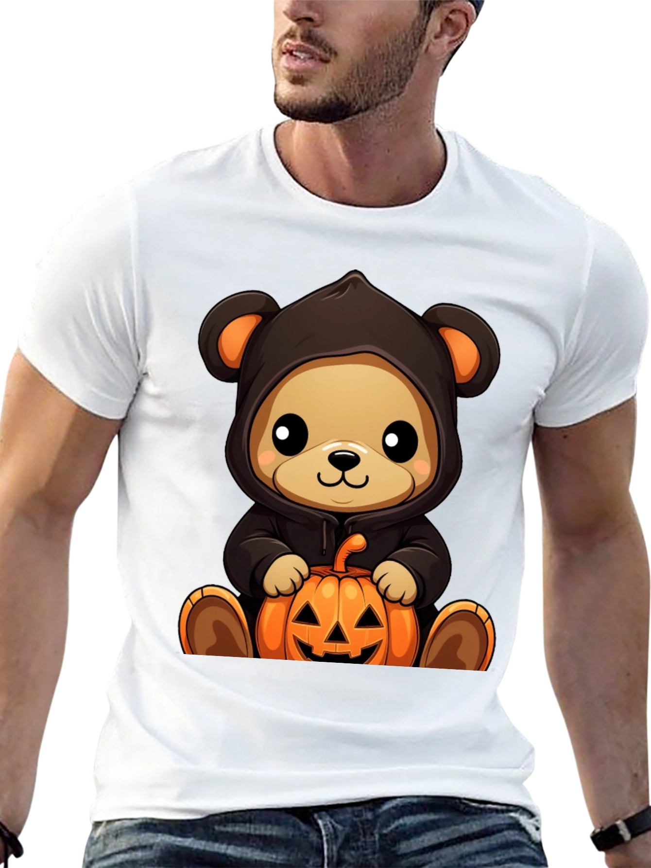 Black Halloween Teddy Bear Pumpkin T-Shirt view 13